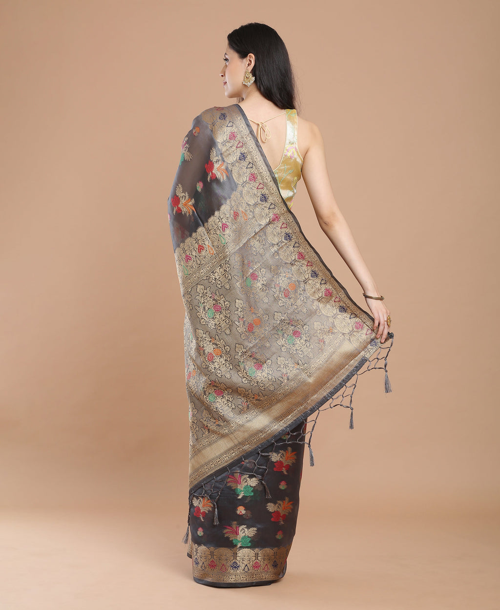 GRAY SILK VICTORIA SAREE