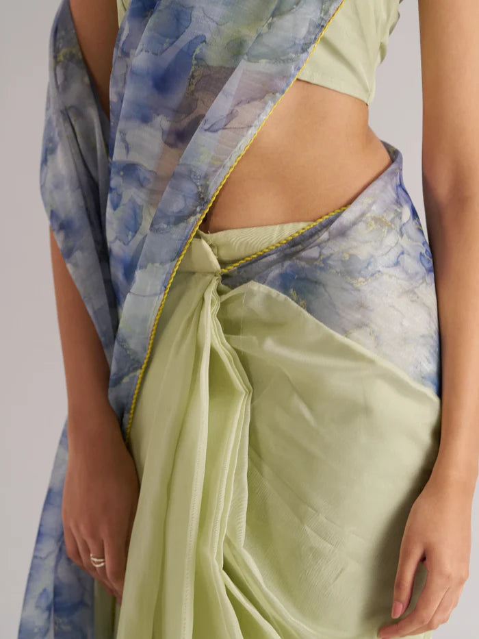 AQUA CRYSTAL SOFT ORGANZA READY-TO-WEAR SAREE