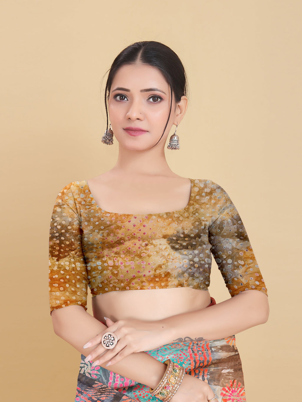 YELLOW BEMBERG SATIN BATIK PRINTED SAREE