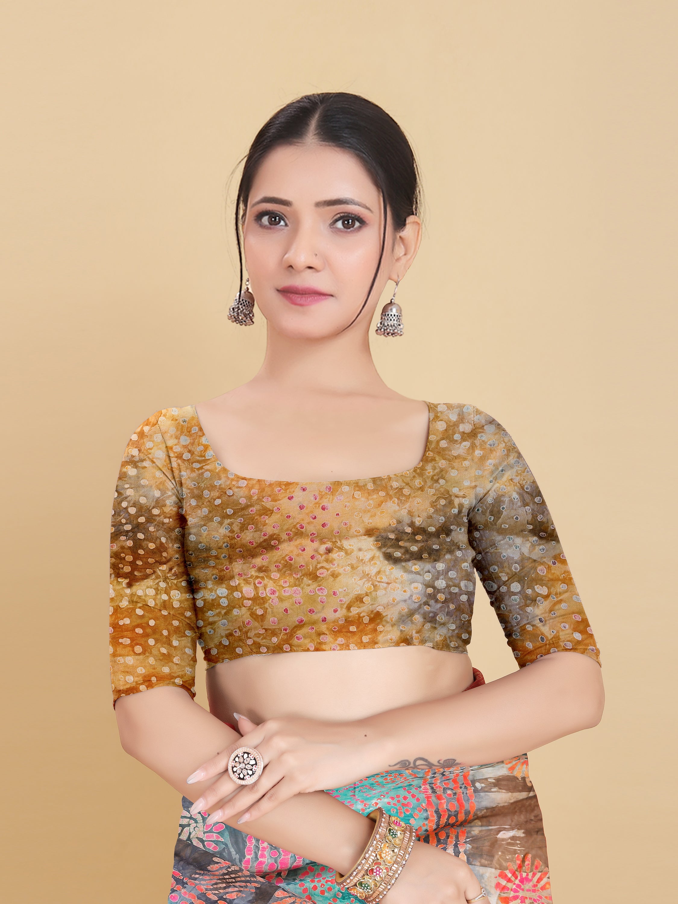 YELLOW BEMBERG SATIN BATIK PRINTED SAREE