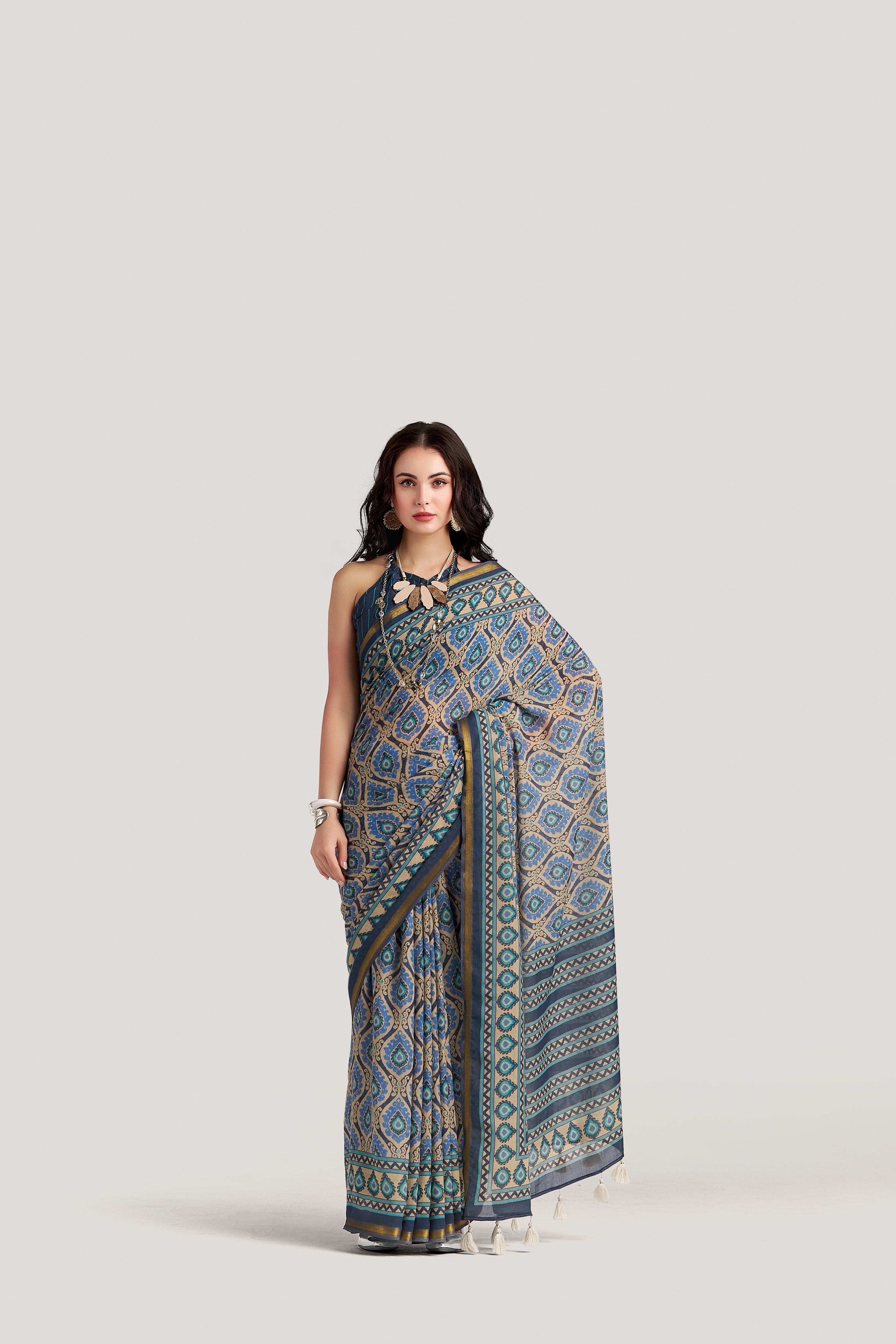 GLAUCOUS BLUE VISCOSE MUL LIVA DIGITAL PRINTED SAREE