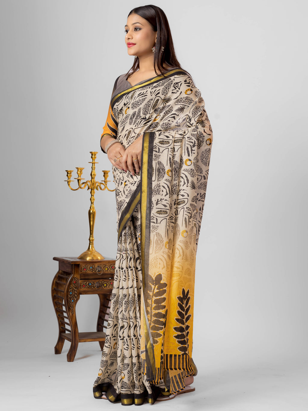 BUTTER CREAM VISCOSE MUL LIVA DIGITAL PRINTED SAREE