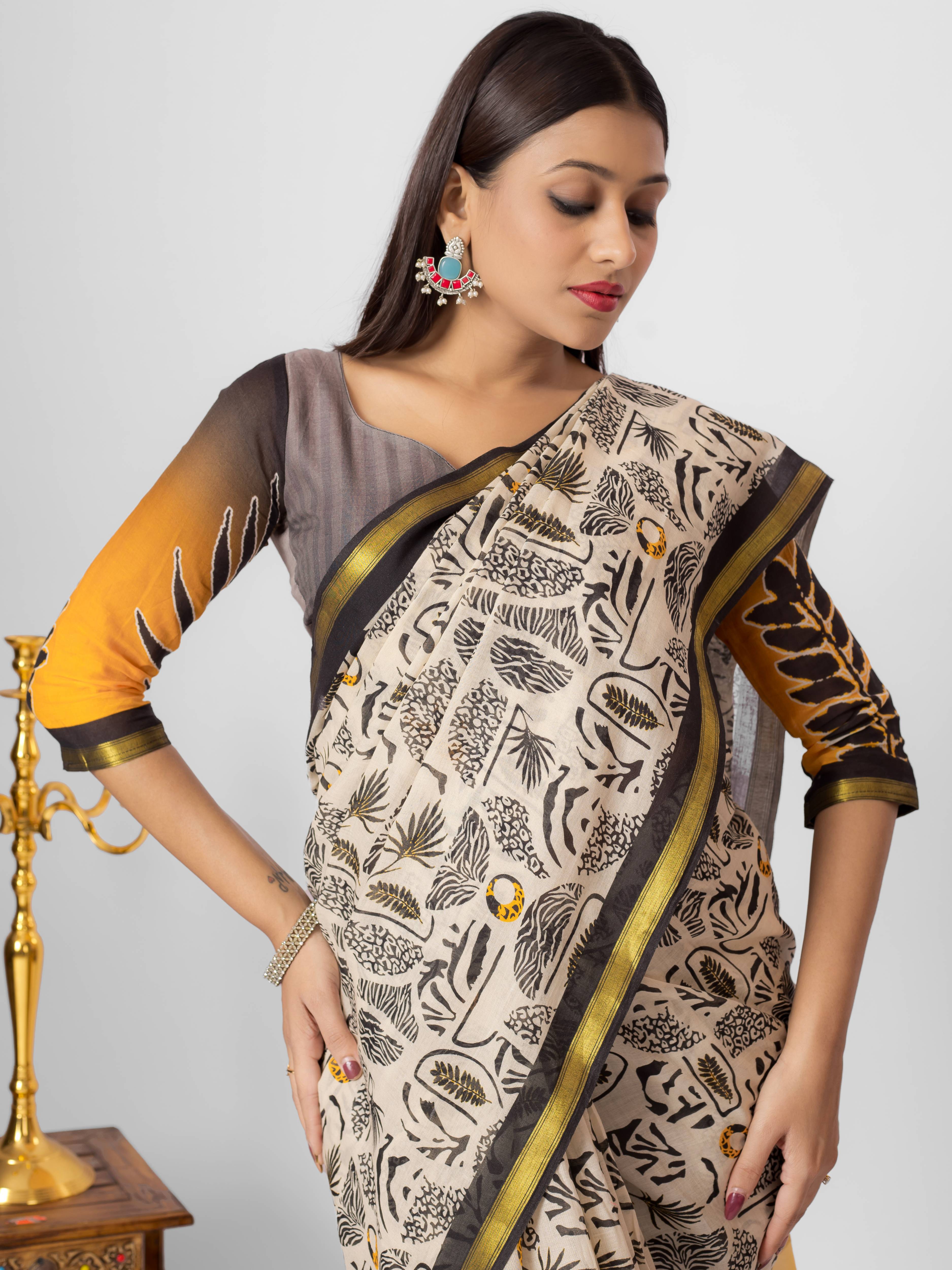 BUTTER CREAM VISCOSE MUL LIVA DIGITAL PRINTED SAREE