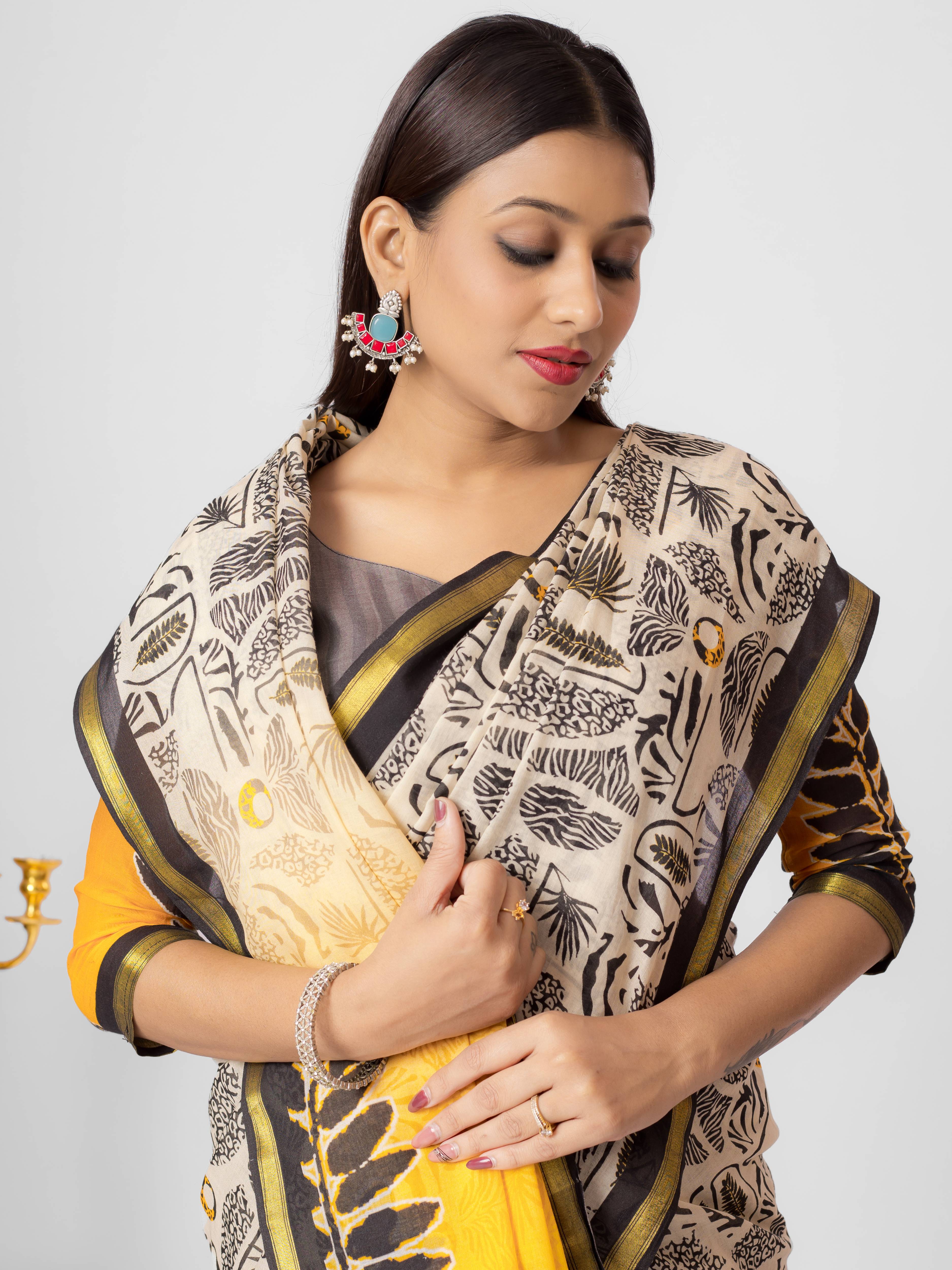 BUTTER CREAM VISCOSE MUL LIVA DIGITAL PRINTED SAREE