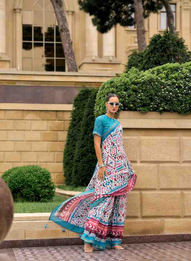 DEEP SKY BLUE VISCOSE MUL LIVA DIGITAL PRINTED SAREE