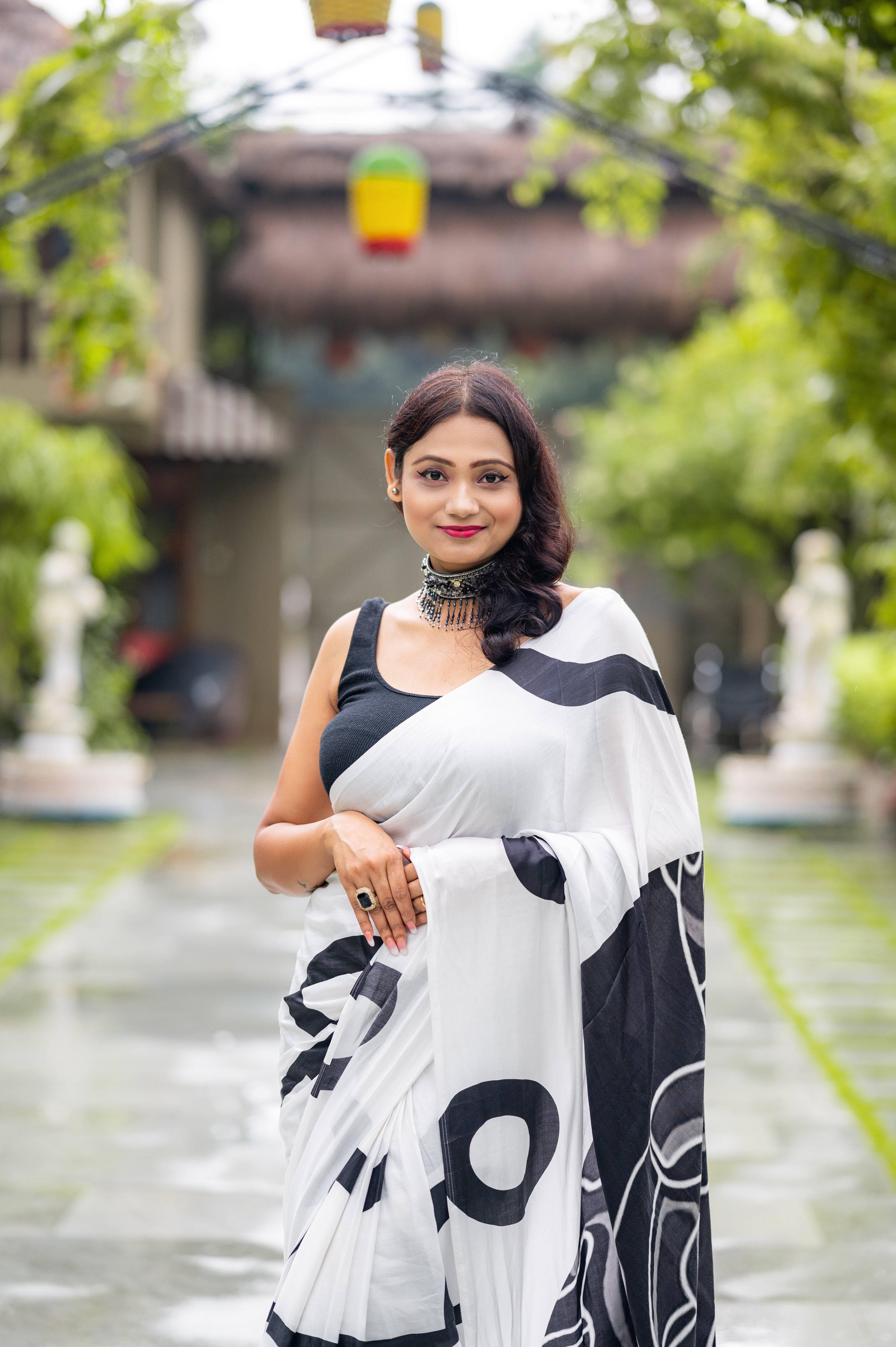 BLACK & WHITE MONOCHROME CONTEMPORARY LIVA SAREE
