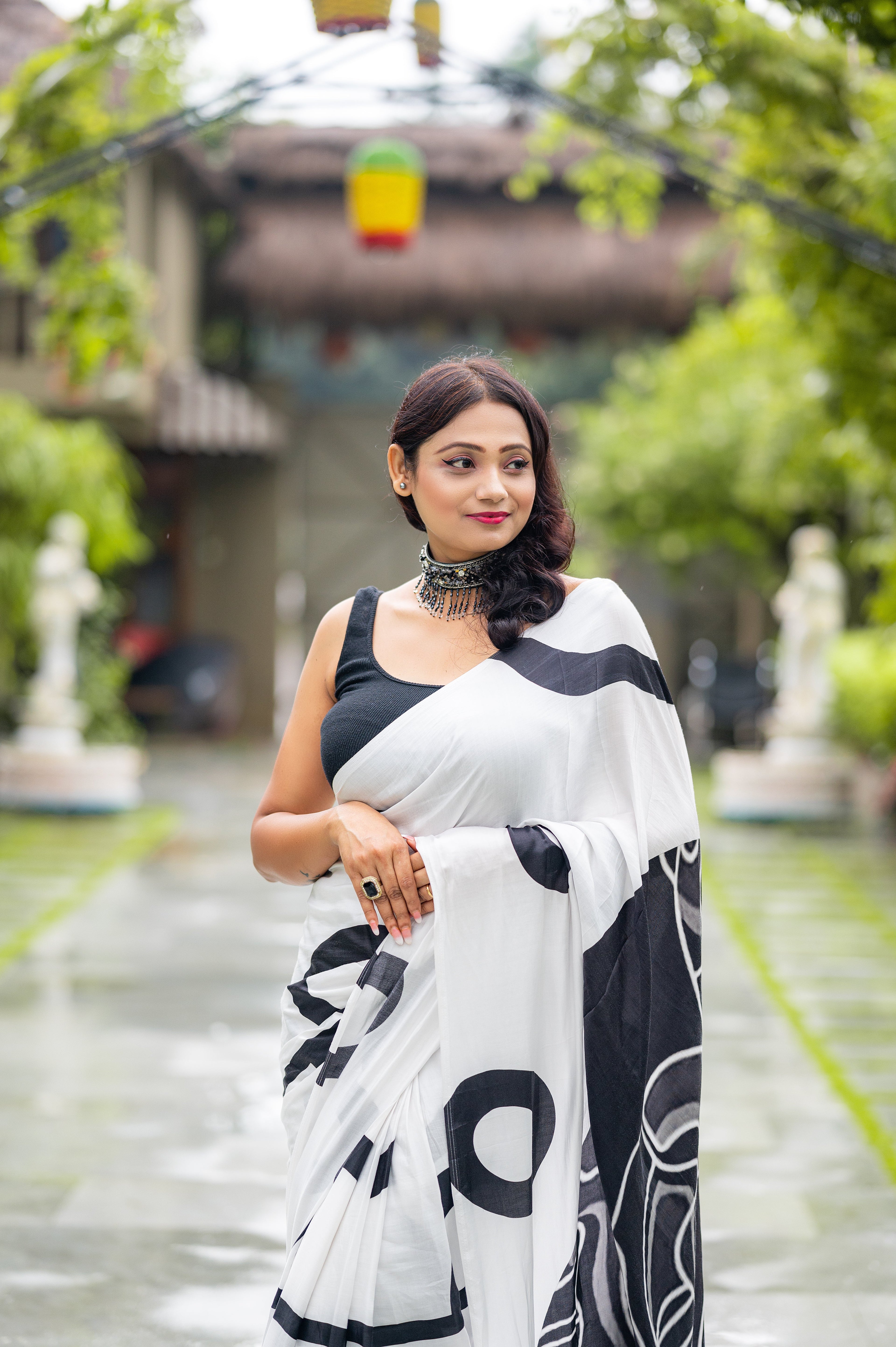 BLACK & WHITE MONOCHROME CONTEMPORARY LIVA SAREE