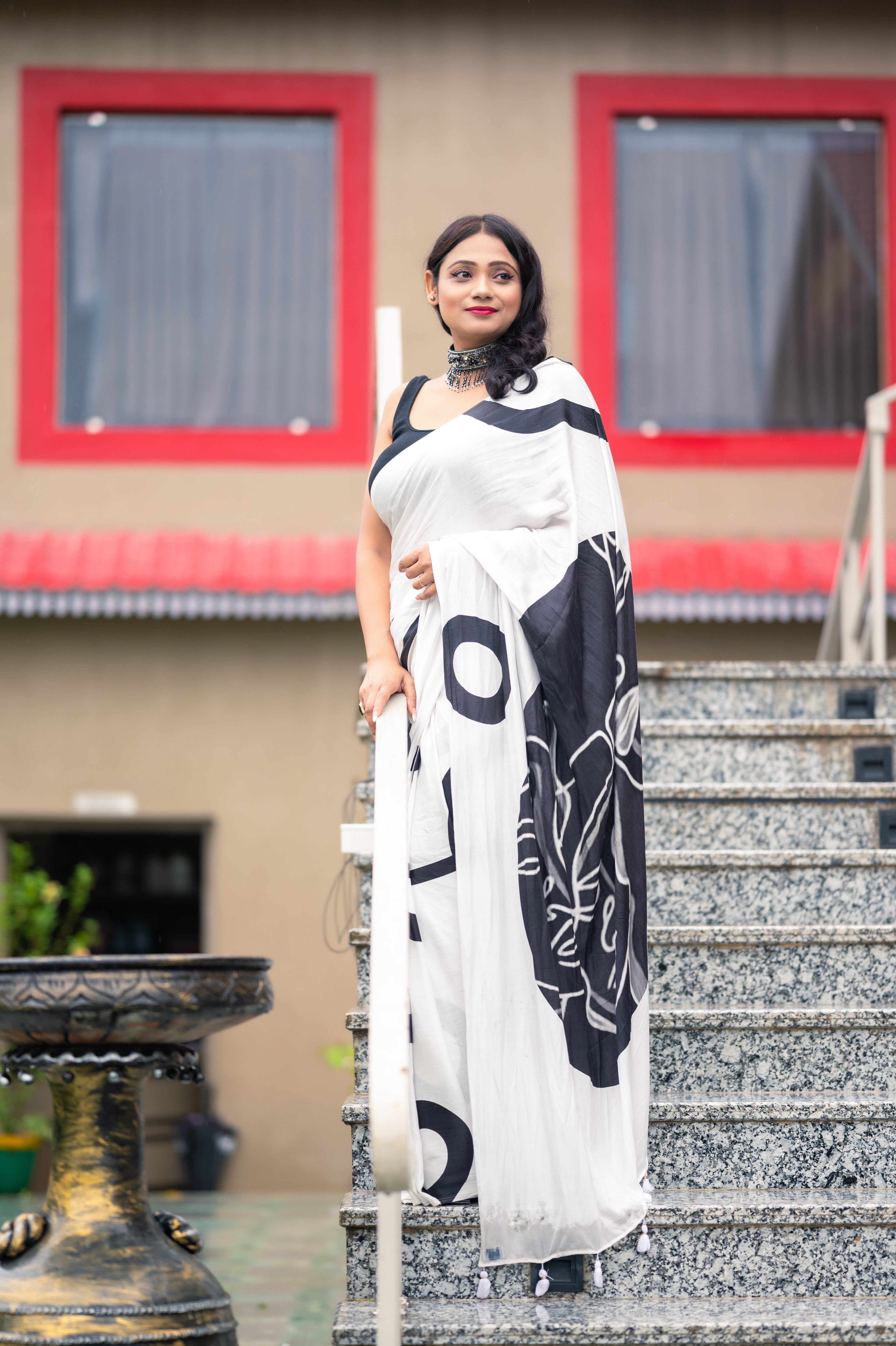 BLACK & WHITE MONOCHROME CONTEMPORARY LIVA SAREE