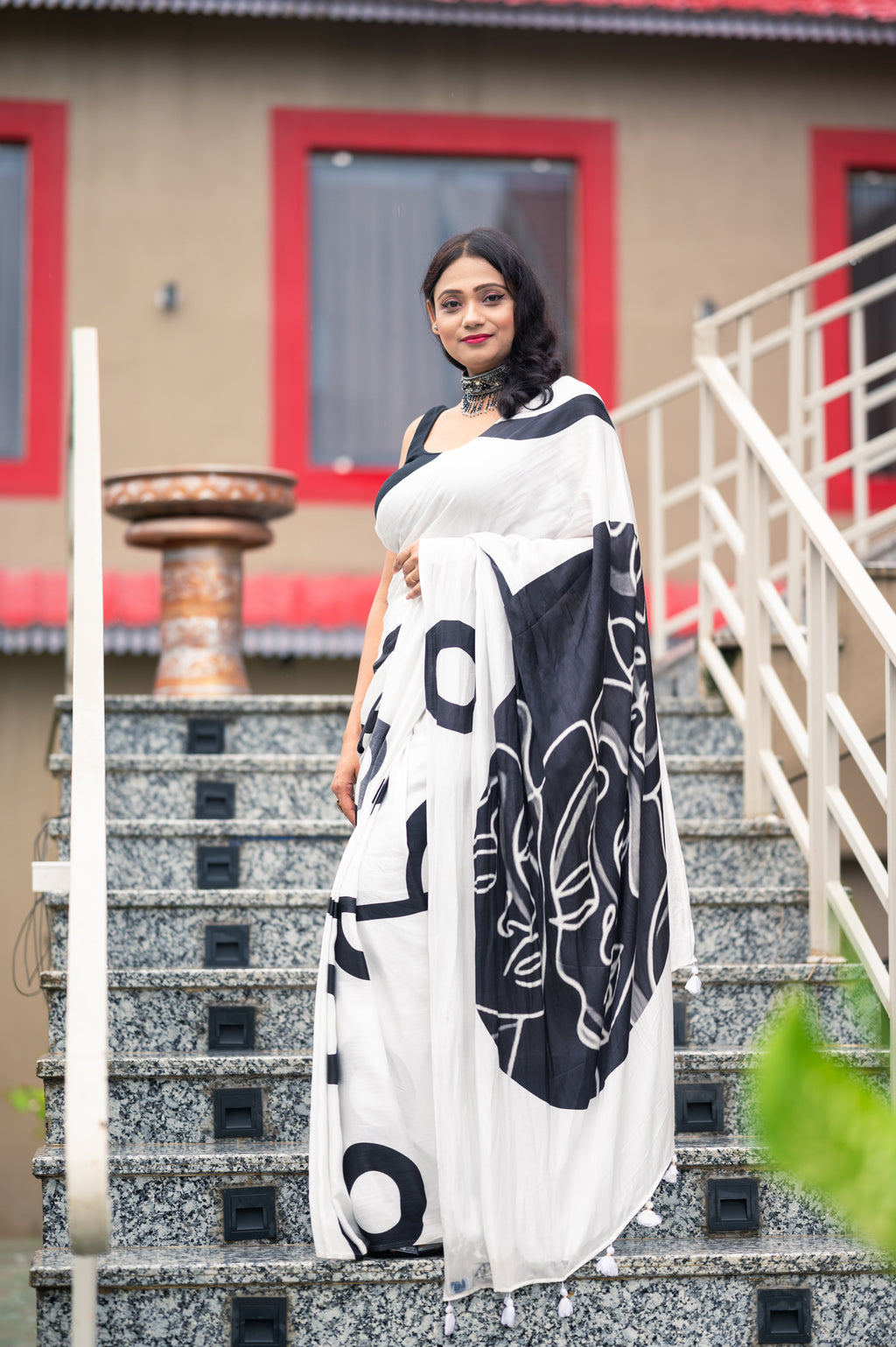 BLACK & WHITE MONOCHROME CONTEMPORARY LIVA SAREE