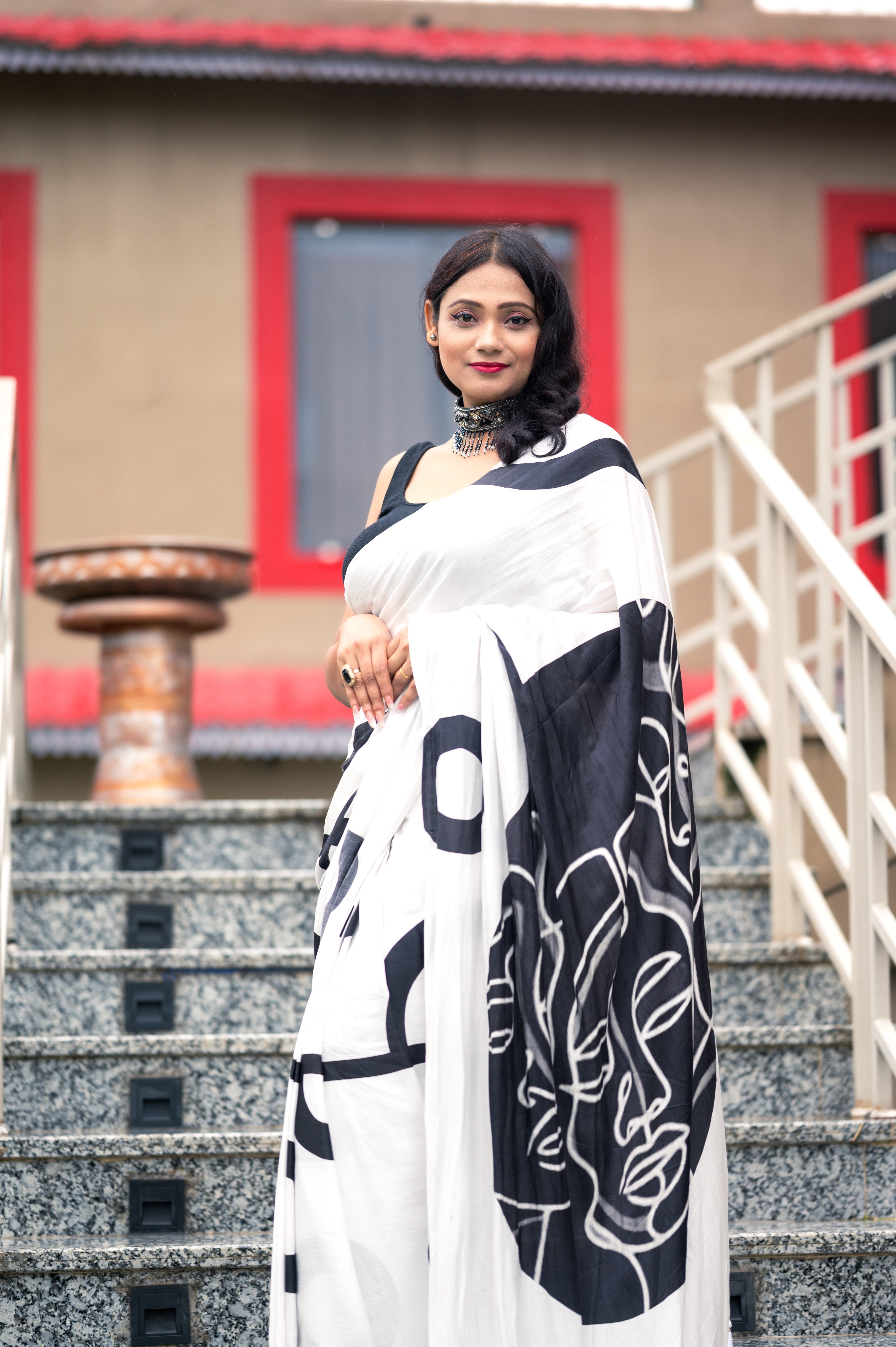 BLACK & WHITE MONOCHROME CONTEMPORARY LIVA SAREE