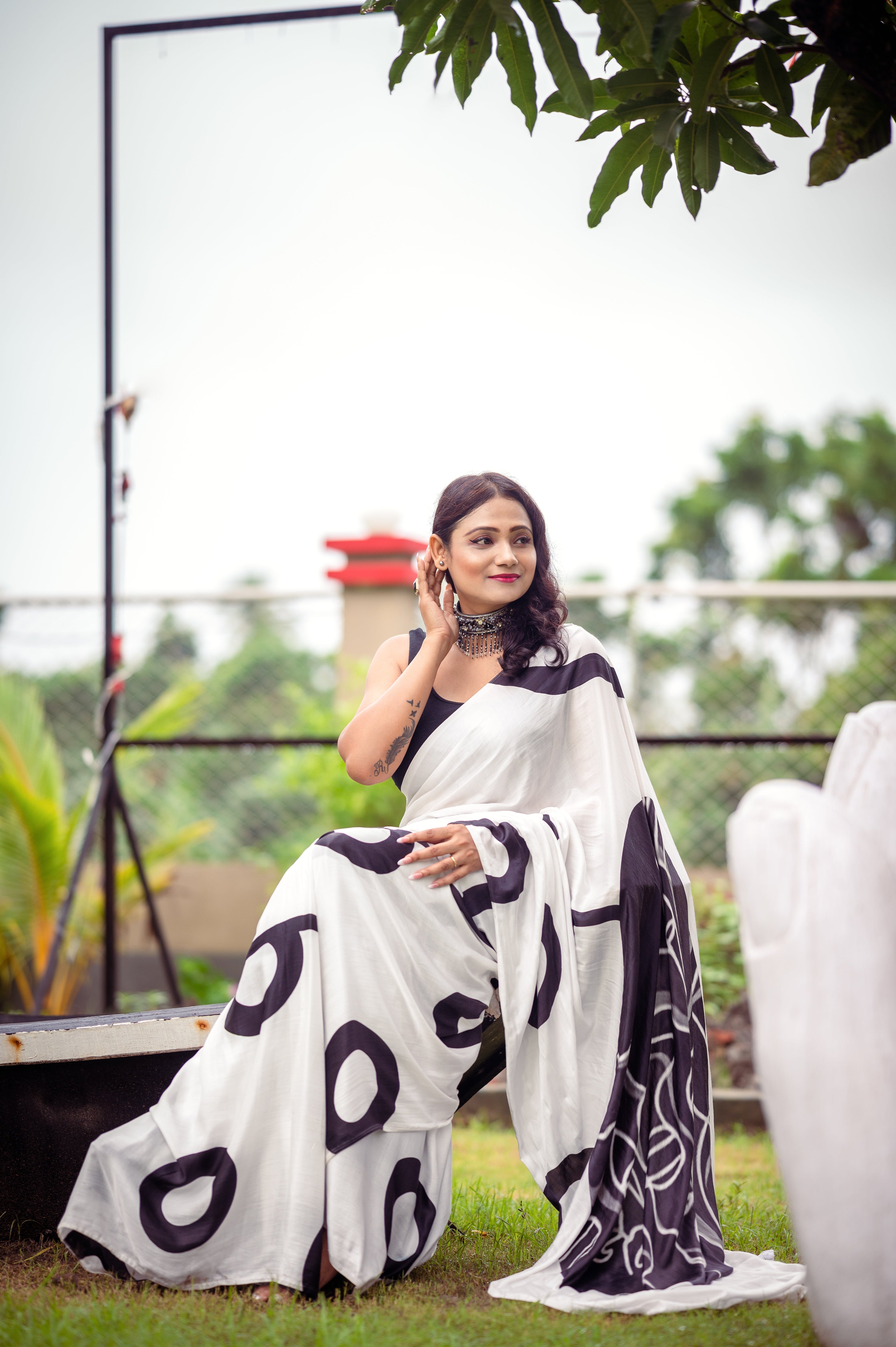 BLACK & WHITE MONOCHROME CONTEMPORARY LIVA SAREE