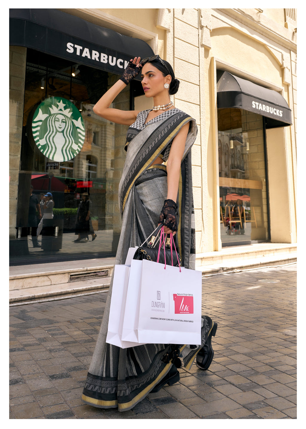 BLACK & GREY VISCOSE MUL BLOCK PRINTED SAREE