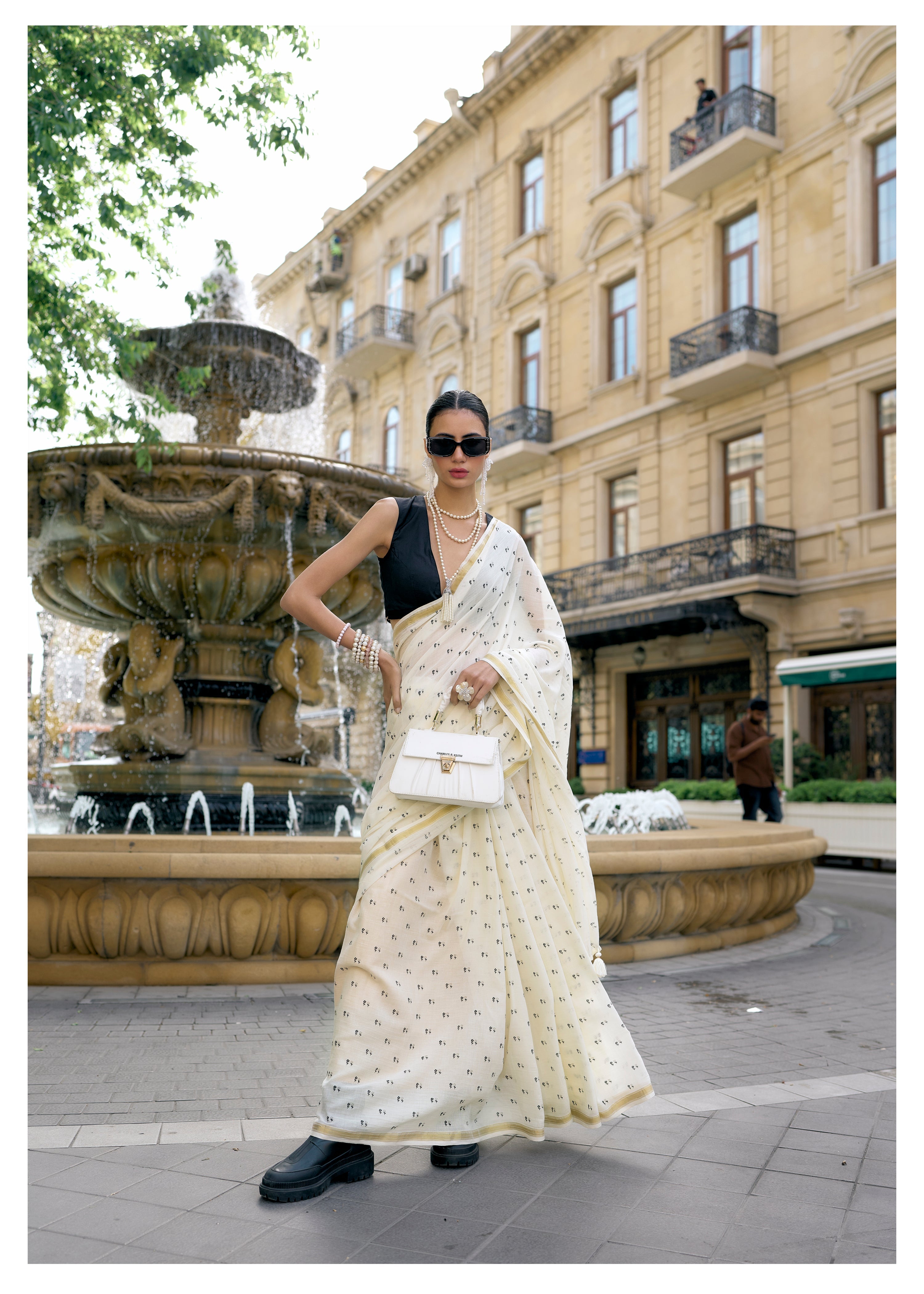 OFF-WHITE VISCOSE MUL LIVA POPPY SAREE