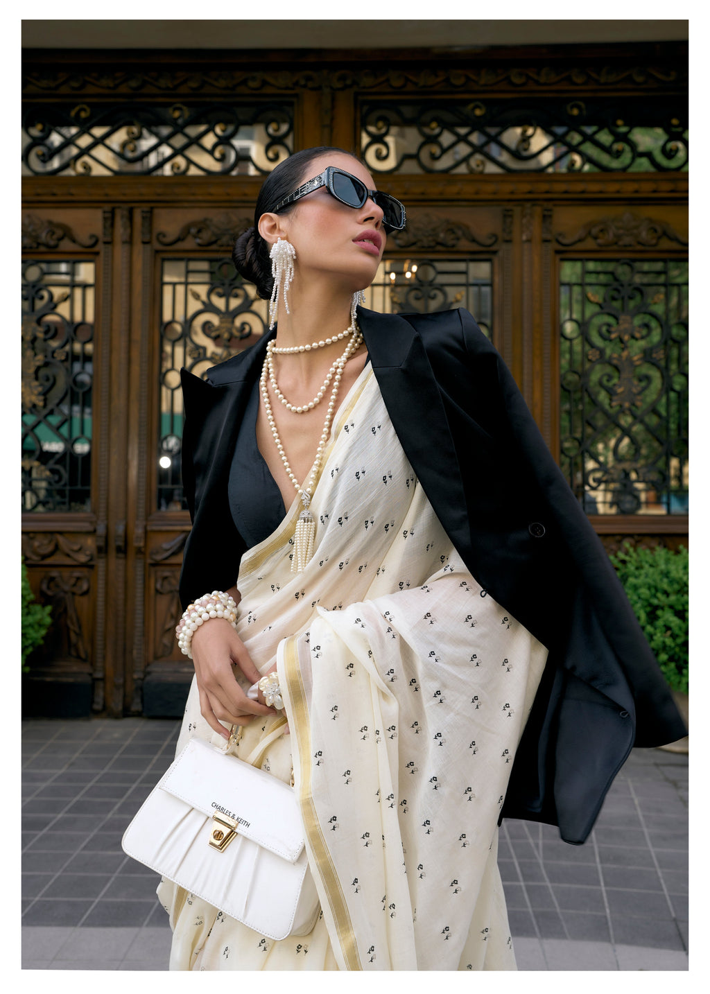 OFF-WHITE VISCOSE MUL LIVA POPPY SAREE