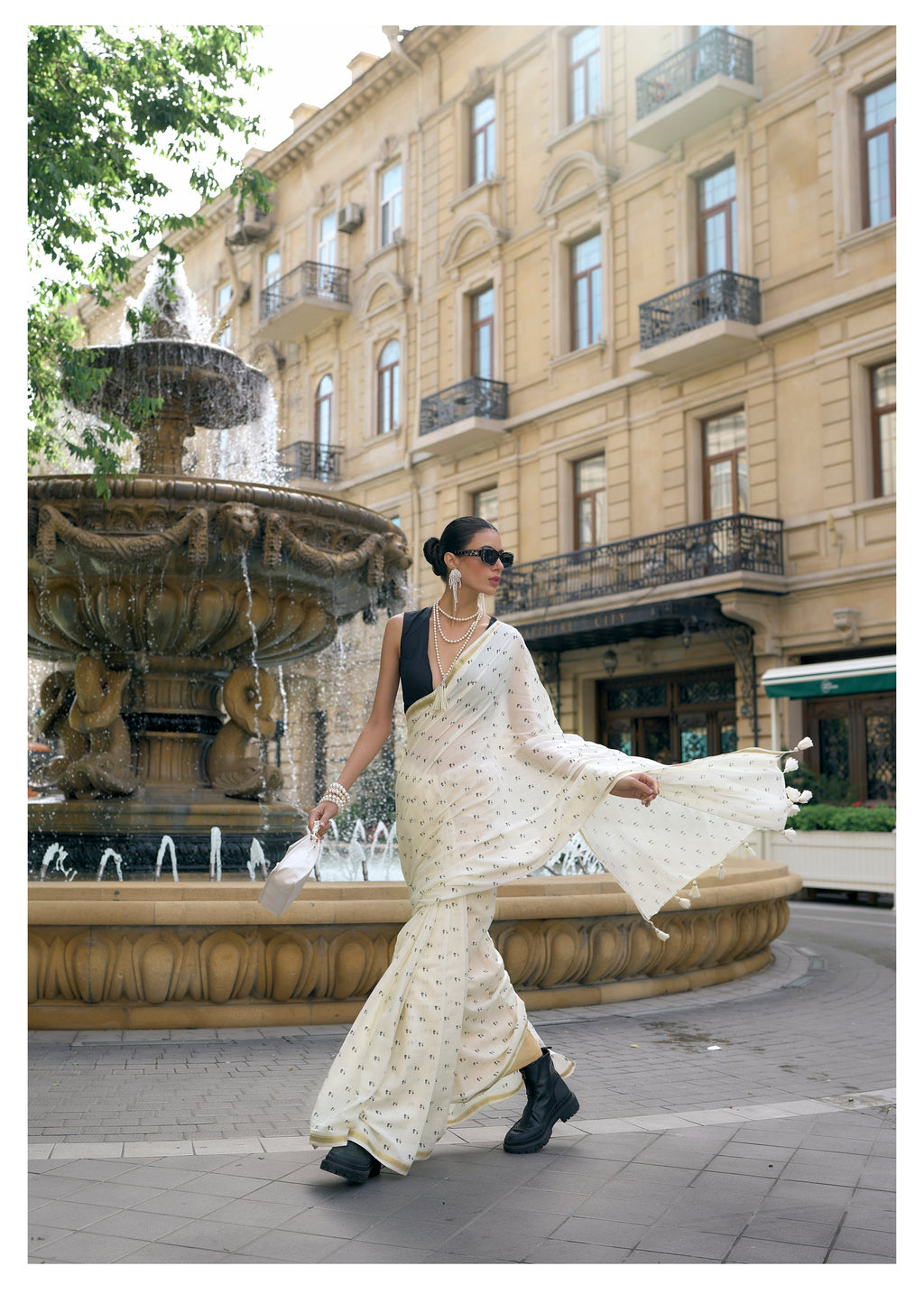 OFF-WHITE VISCOSE MUL LIVA POPPY SAREE