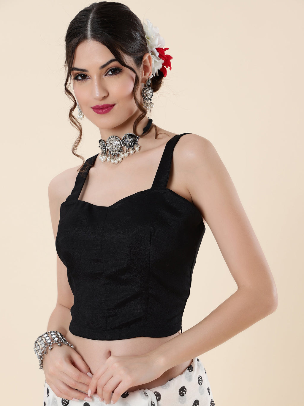 WHITE VISCOSE MUL LIVA POLKA DOTS SAREE