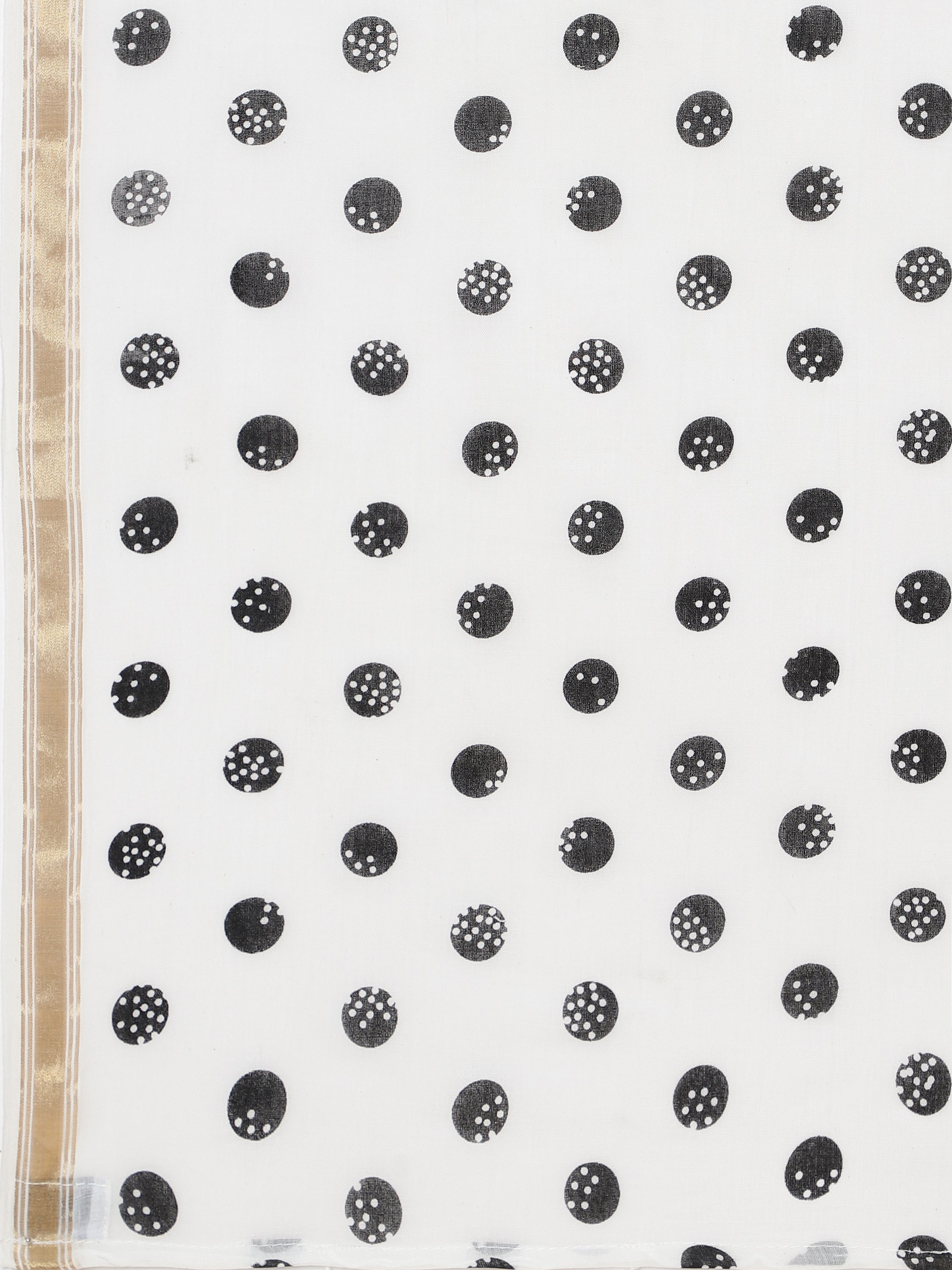 WHITE VISCOSE MUL LIVA POLKA DOTS SAREE