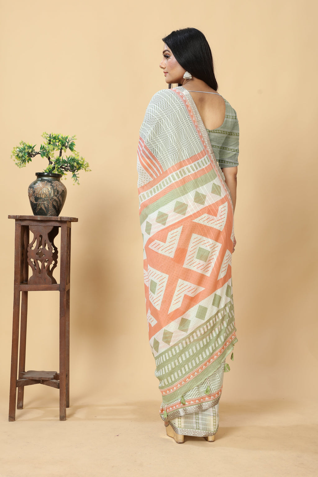 MINT GREEN VISCOSE MUL CONTEMPORARY PRINTED LIVA SAREE