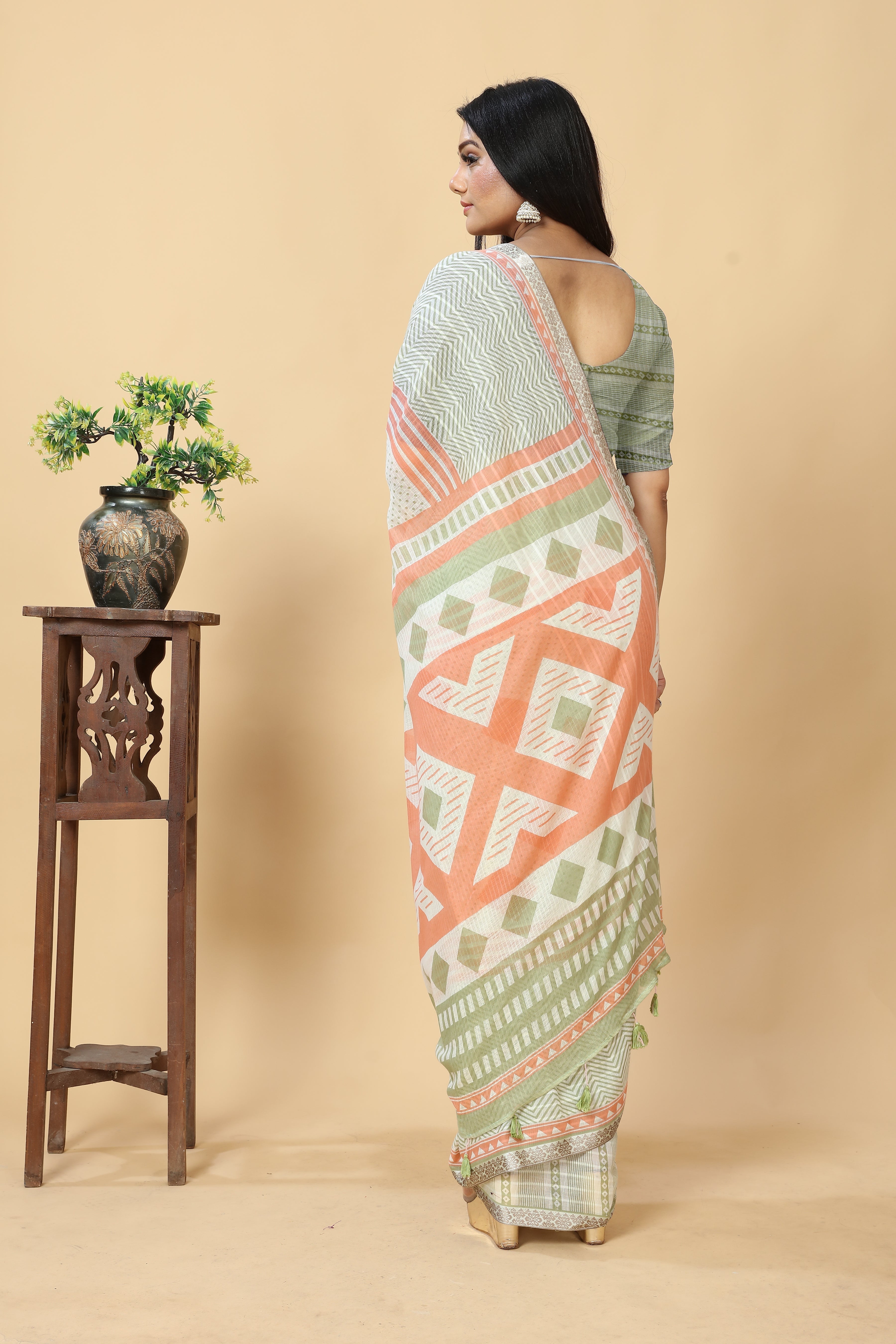 MINT GREEN VISCOSE MUL CONTEMPORARY PRINTED LIVA SAREE