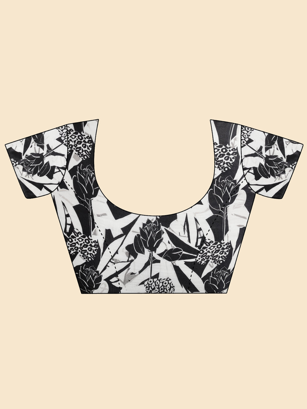 BLACK & WHITE MONOCHROME FLORA FAUNA PRINT SAREE