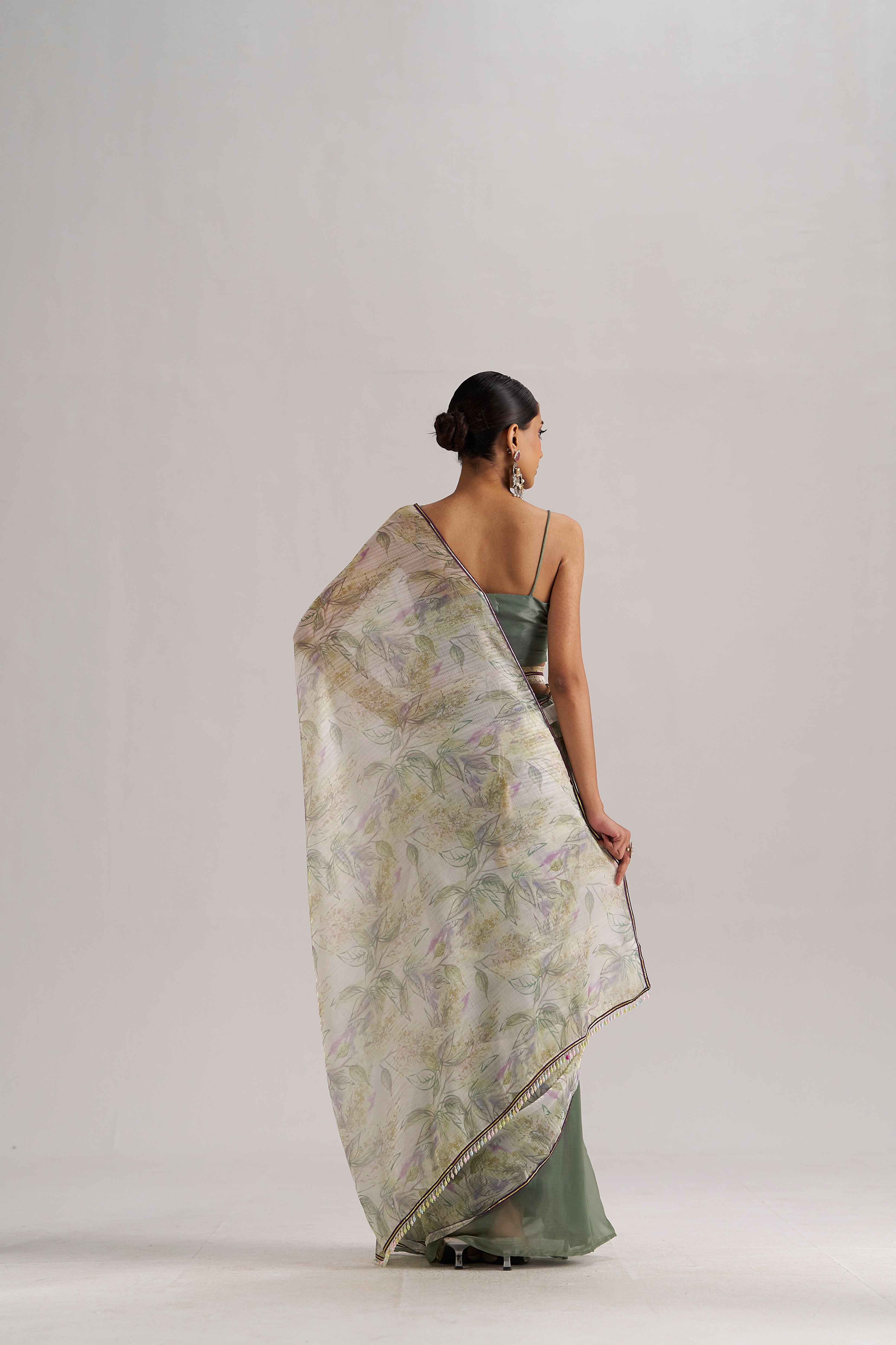 OLIVE MINT SOFT ORGANZA READY TO WEAR SAREE