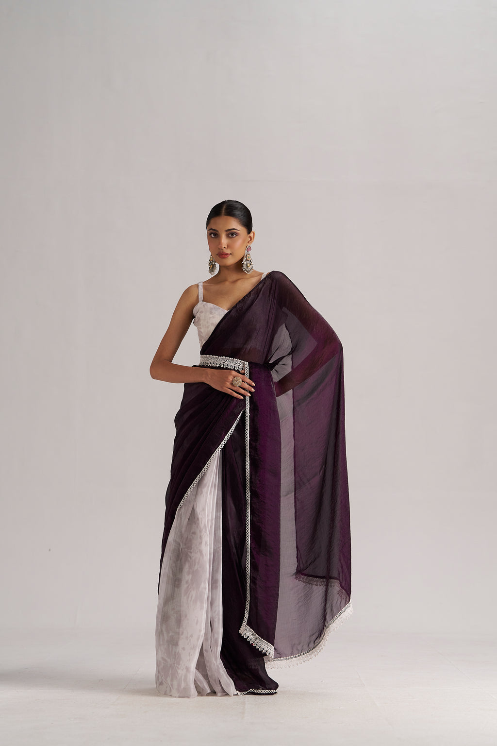 MOONLIGHT WINE SOFT ORGANZA READY-TO-WEAR SAREE