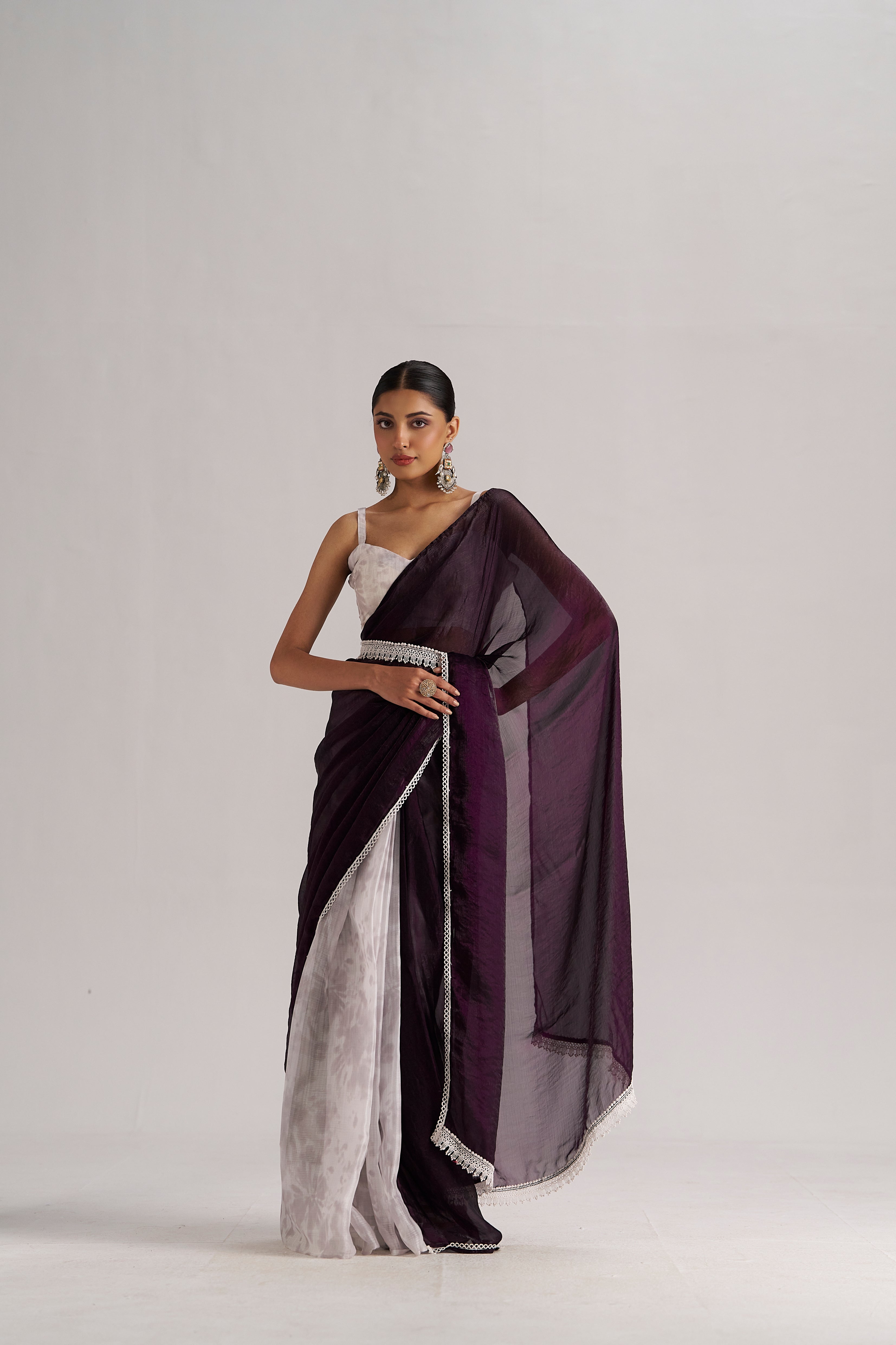 MOONLIGHT WINE SOFT ORGANZA READY-TO-WEAR SAREE