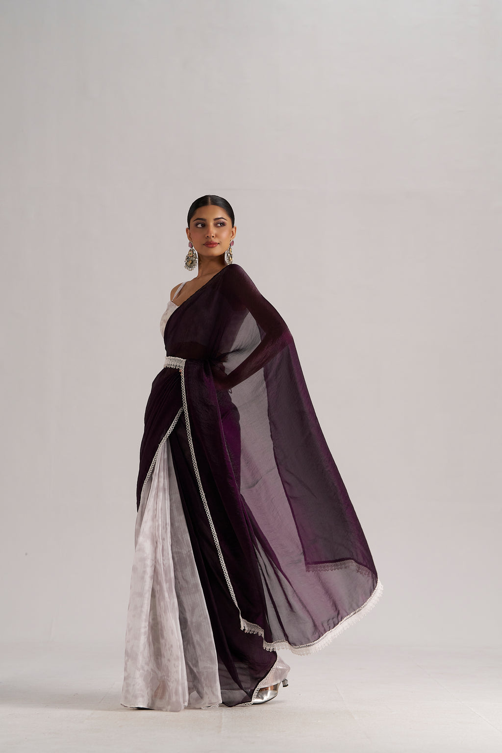 MOONLIGHT WINE SOFT ORGANZA READY-TO-WEAR SAREE
