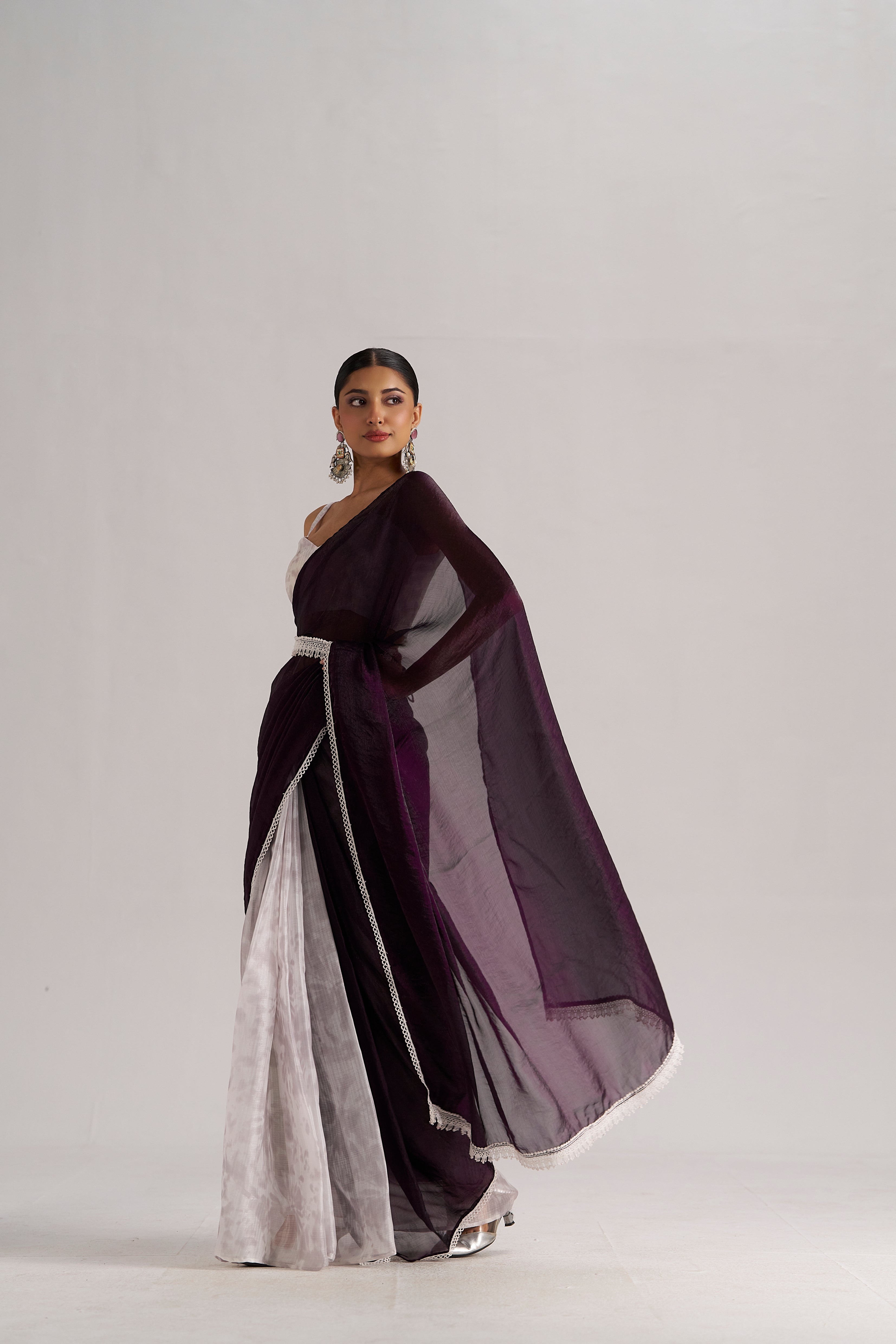 MOONLIGHT WINE SOFT ORGANZA READY-TO-WEAR SAREE
