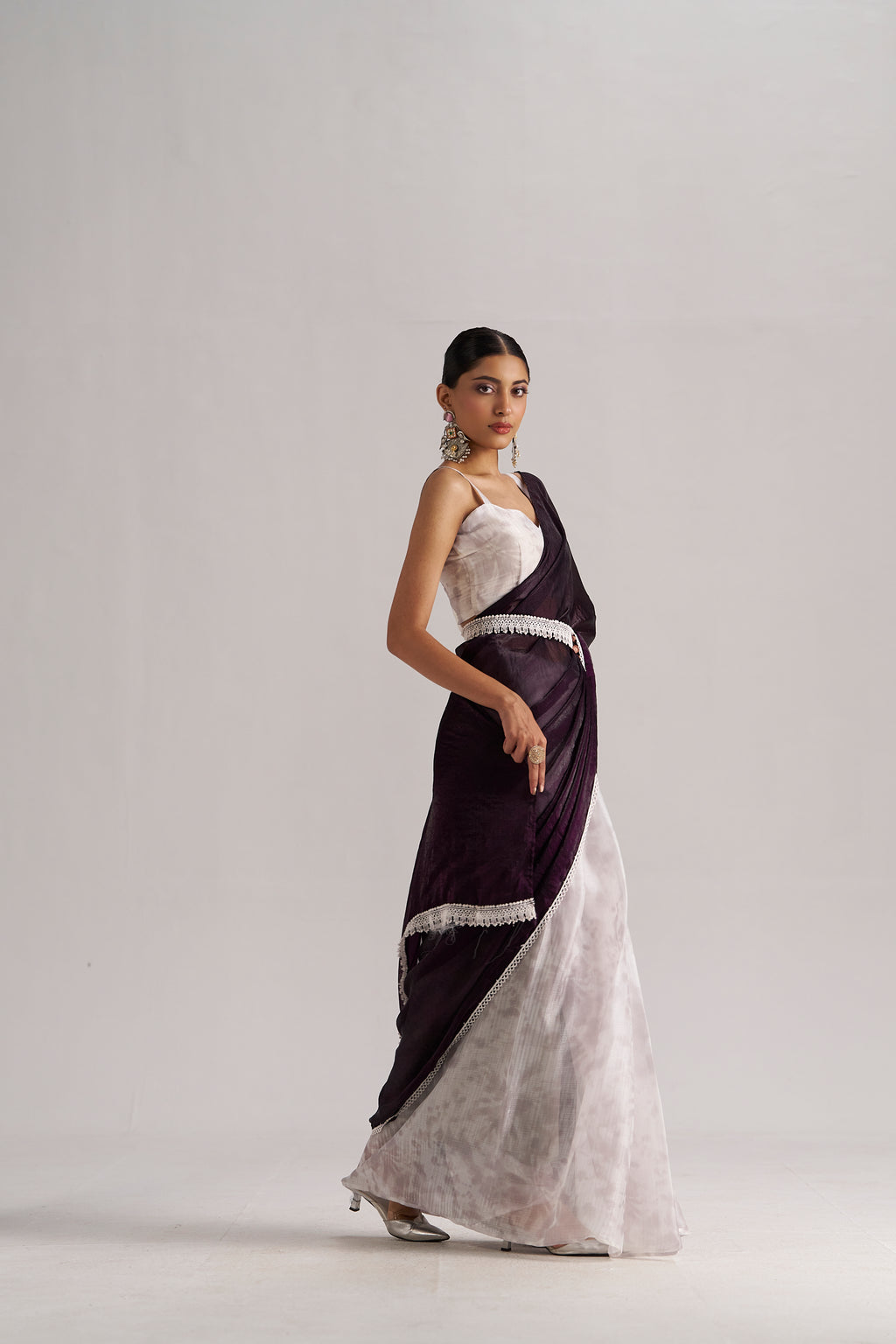 MOONLIGHT WINE SOFT ORGANZA READY-TO-WEAR SAREE