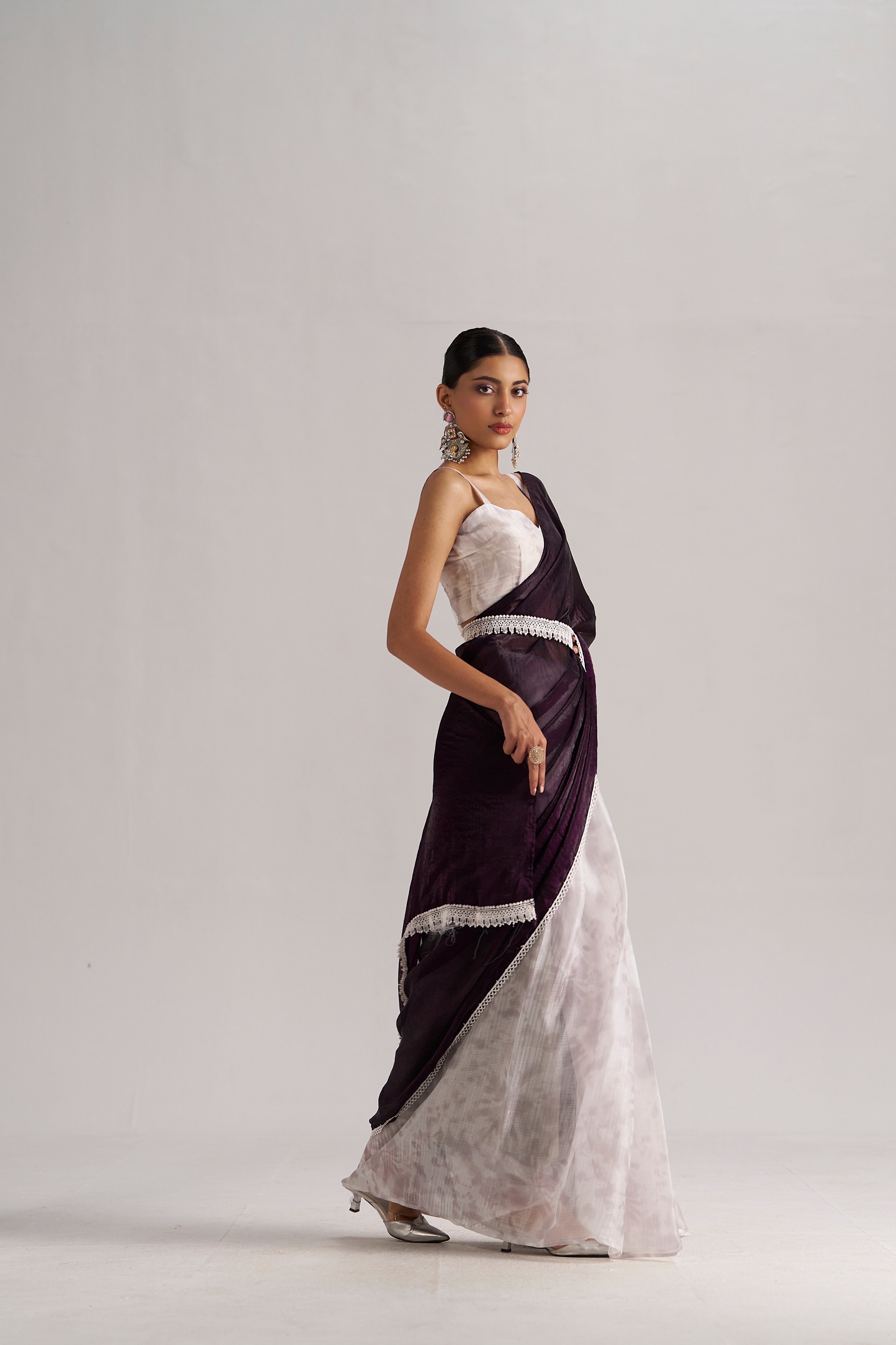 MOONLIGHT WINE SOFT ORGANZA READY-TO-WEAR SAREE