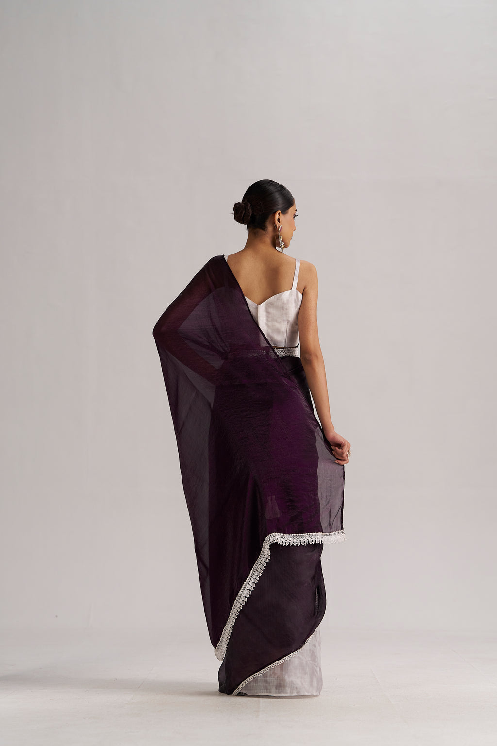 MOONLIGHT WINE SOFT ORGANZA READY-TO-WEAR SAREE