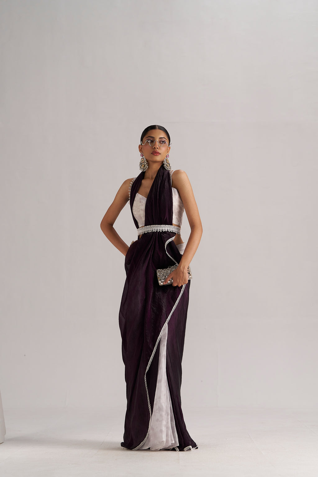 MOONLIGHT WINE SOFT ORGANZA READY-TO-WEAR SAREE