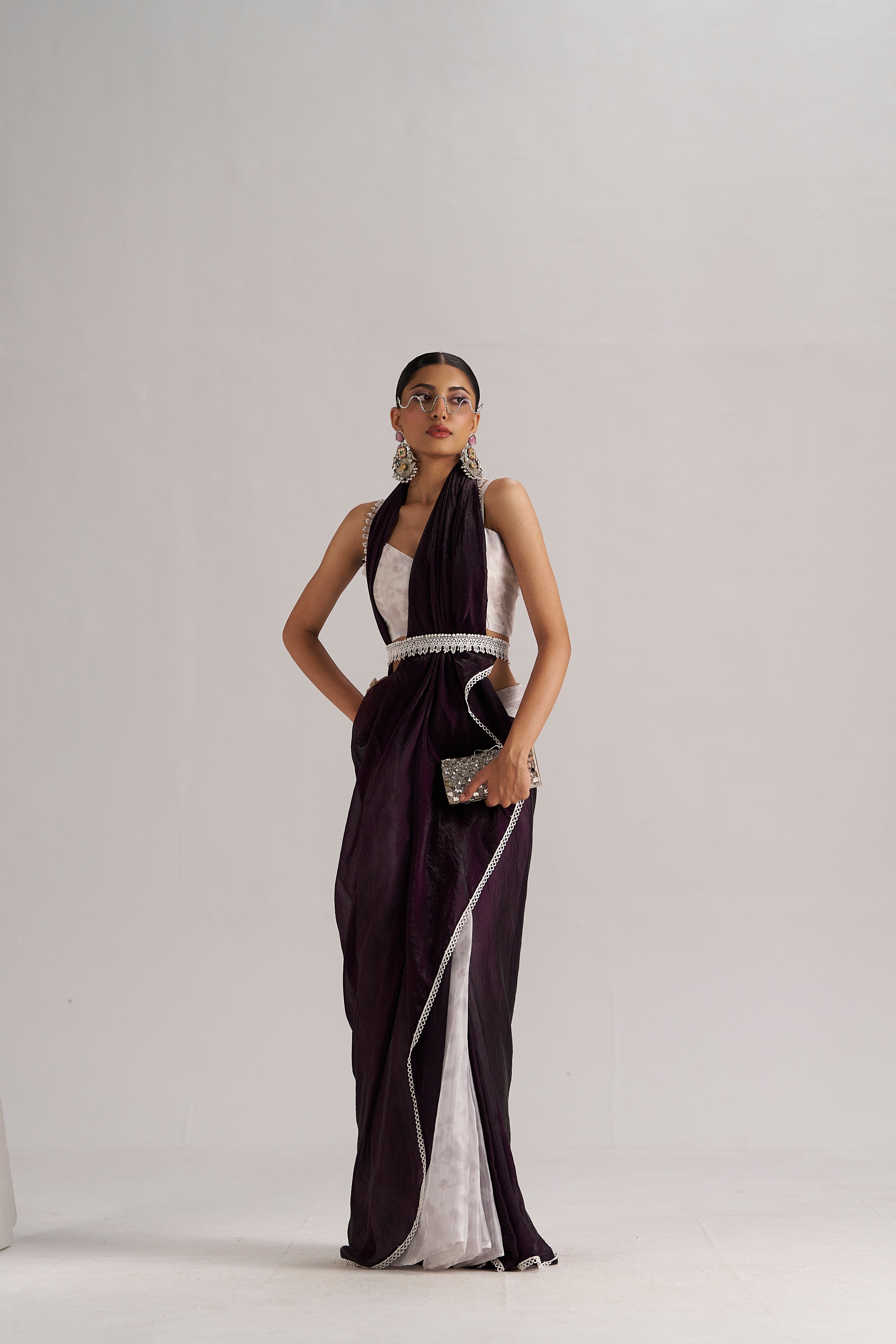 MOONLIGHT WINE SOFT ORGANZA READY-TO-WEAR SAREE