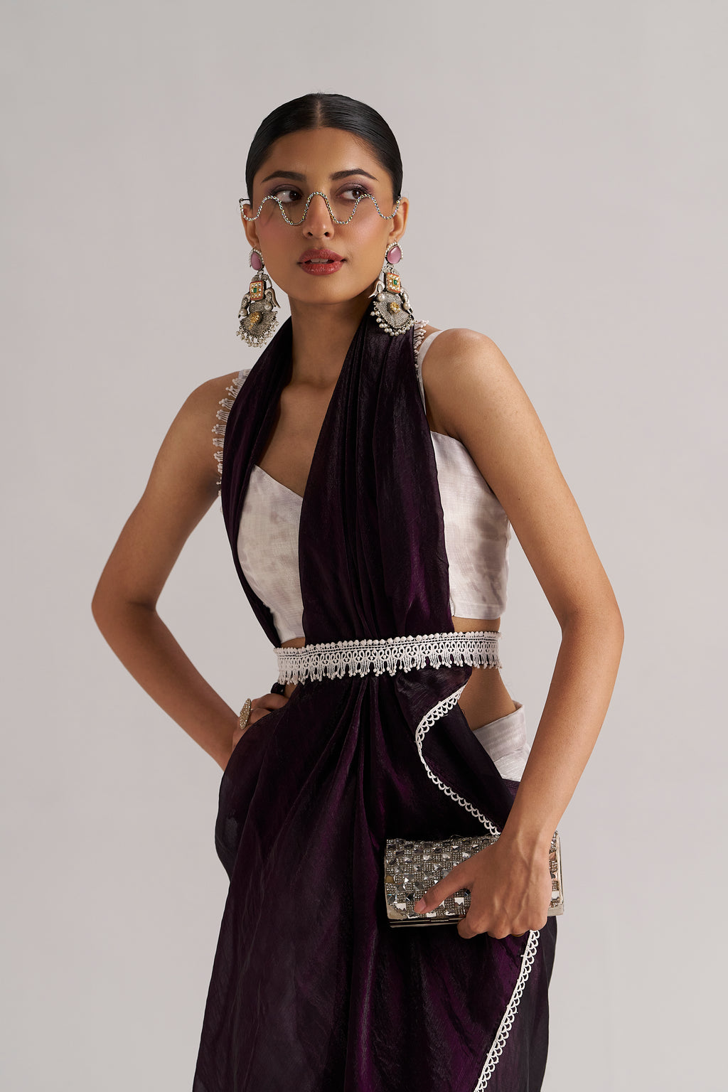 MOONLIGHT WINE SOFT ORGANZA READY-TO-WEAR SAREE