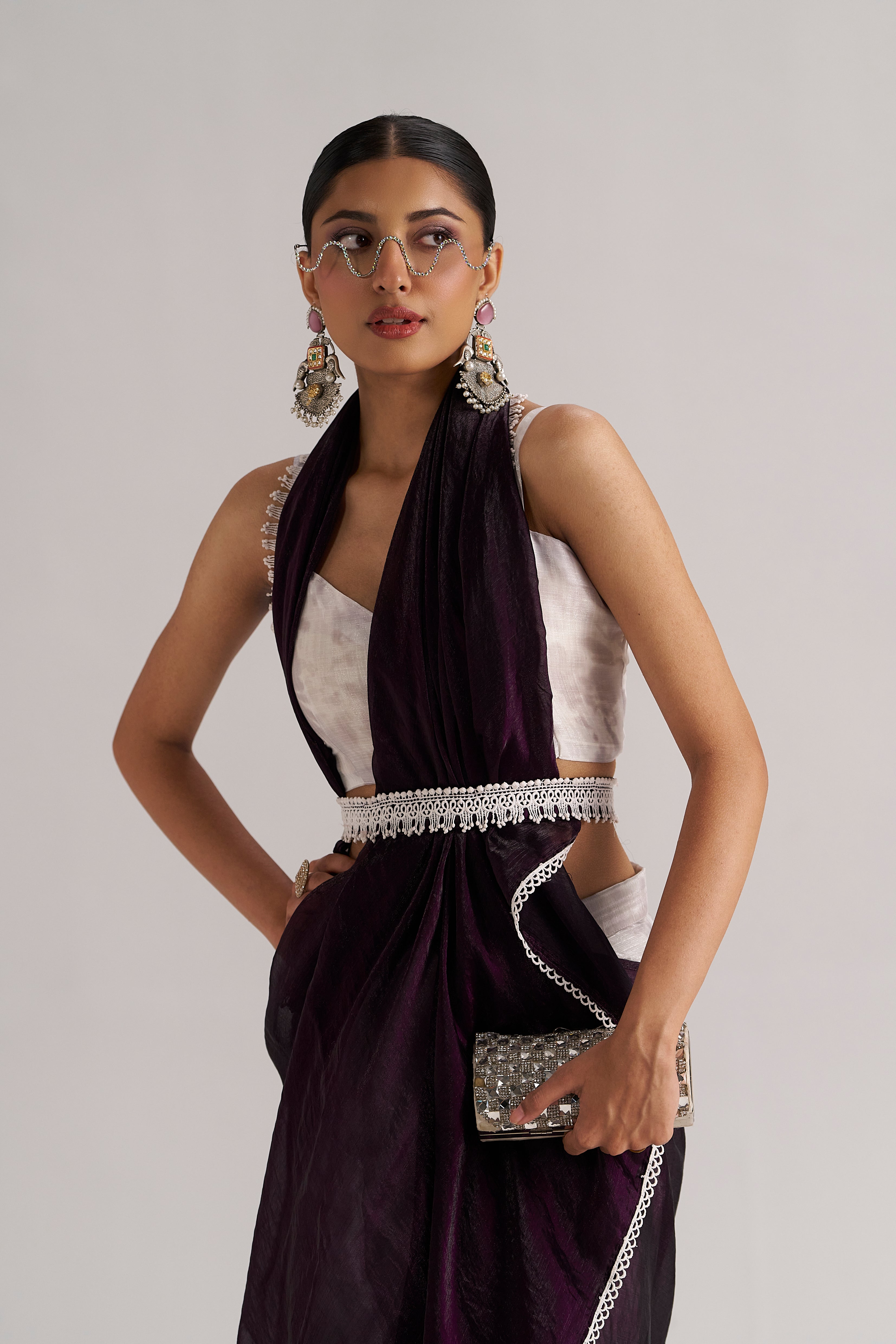 MOONLIGHT WINE SOFT ORGANZA READY-TO-WEAR SAREE