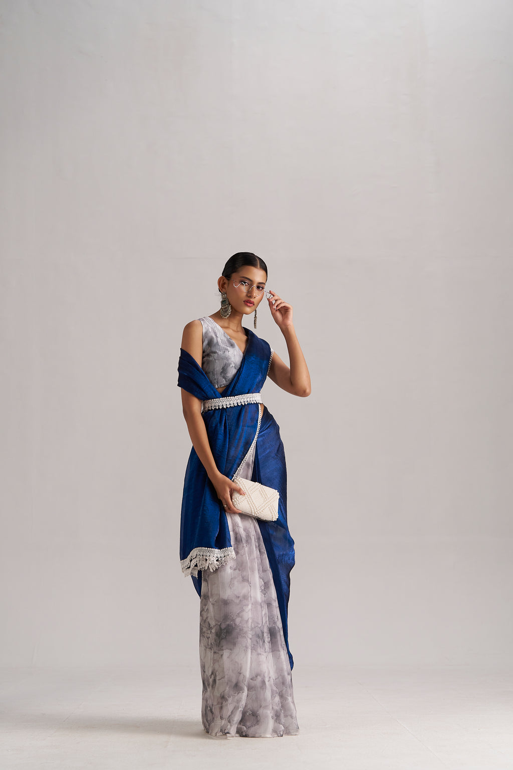 ELECTIC BLUE SOFT ORGANZA READY-TO-WEAR SAREE
