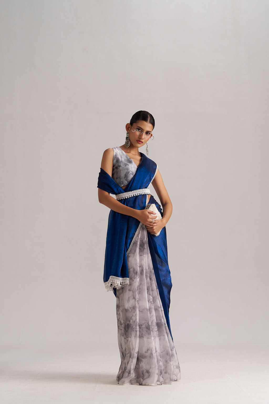 ELECTIC BLUE SOFT ORGANZA READY-TO-WEAR SAREE