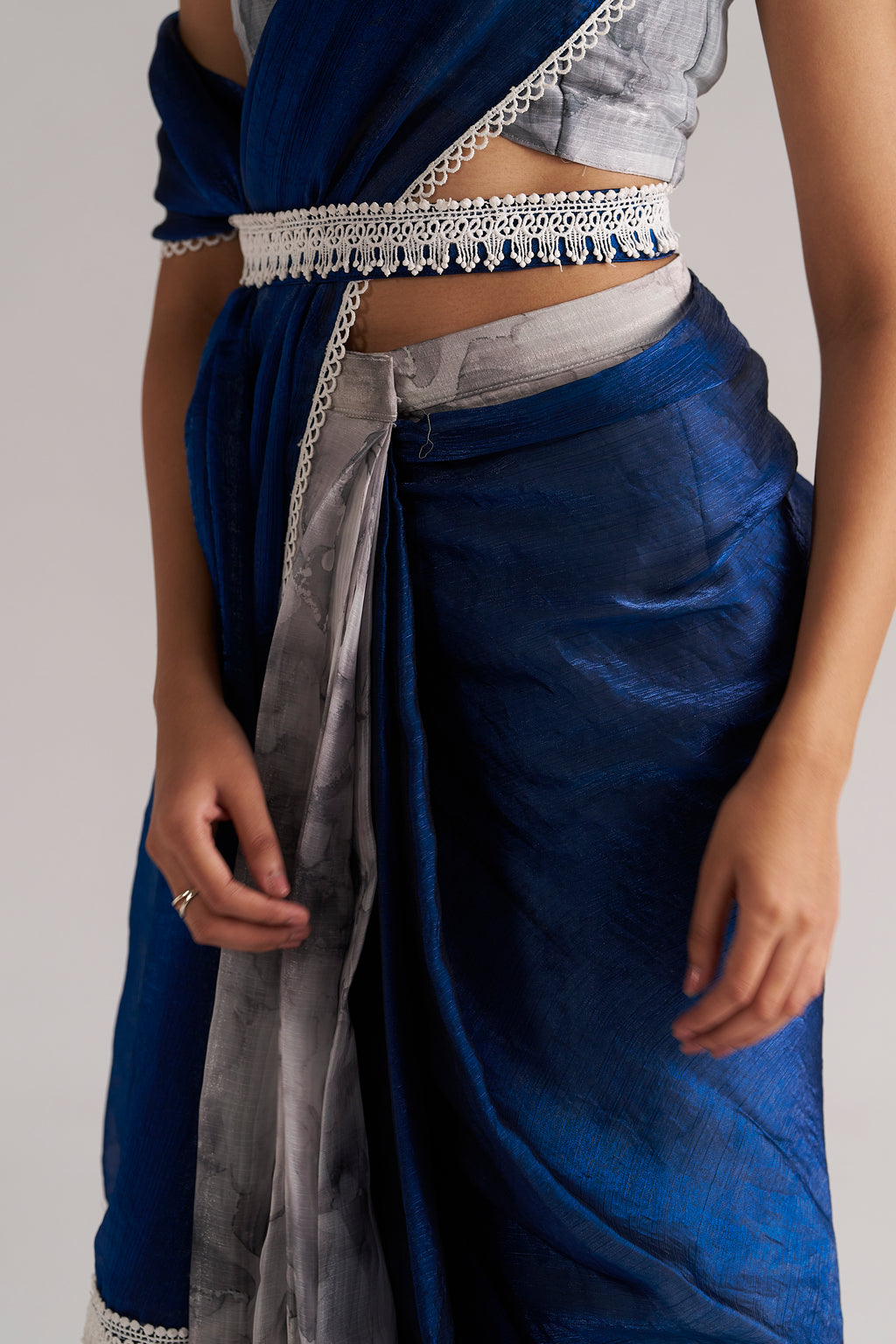 ELECTIC BLUE SOFT ORGANZA READY-TO-WEAR SAREE