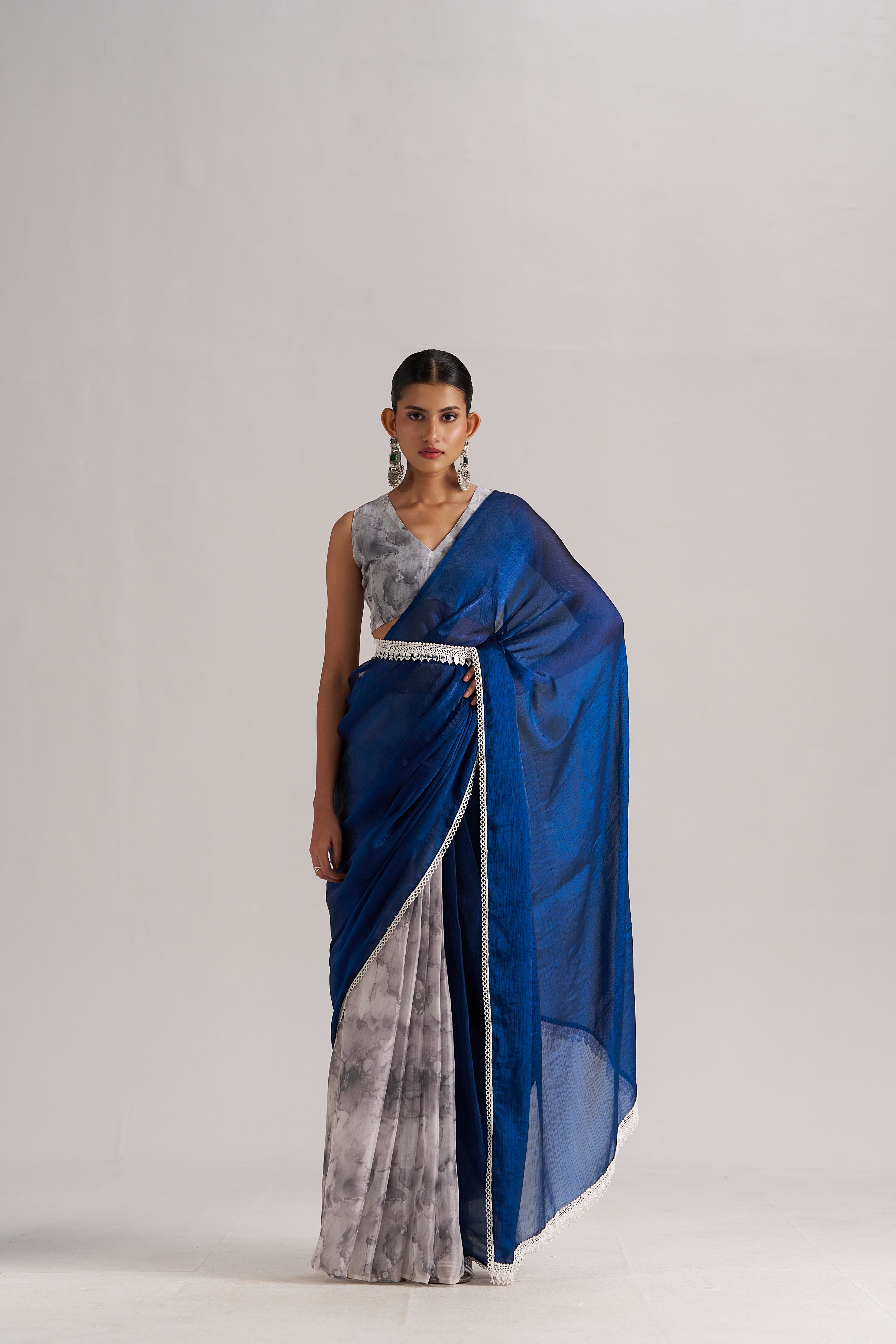 ELECTIC BLUE SOFT ORGANZA READY-TO-WEAR SAREE