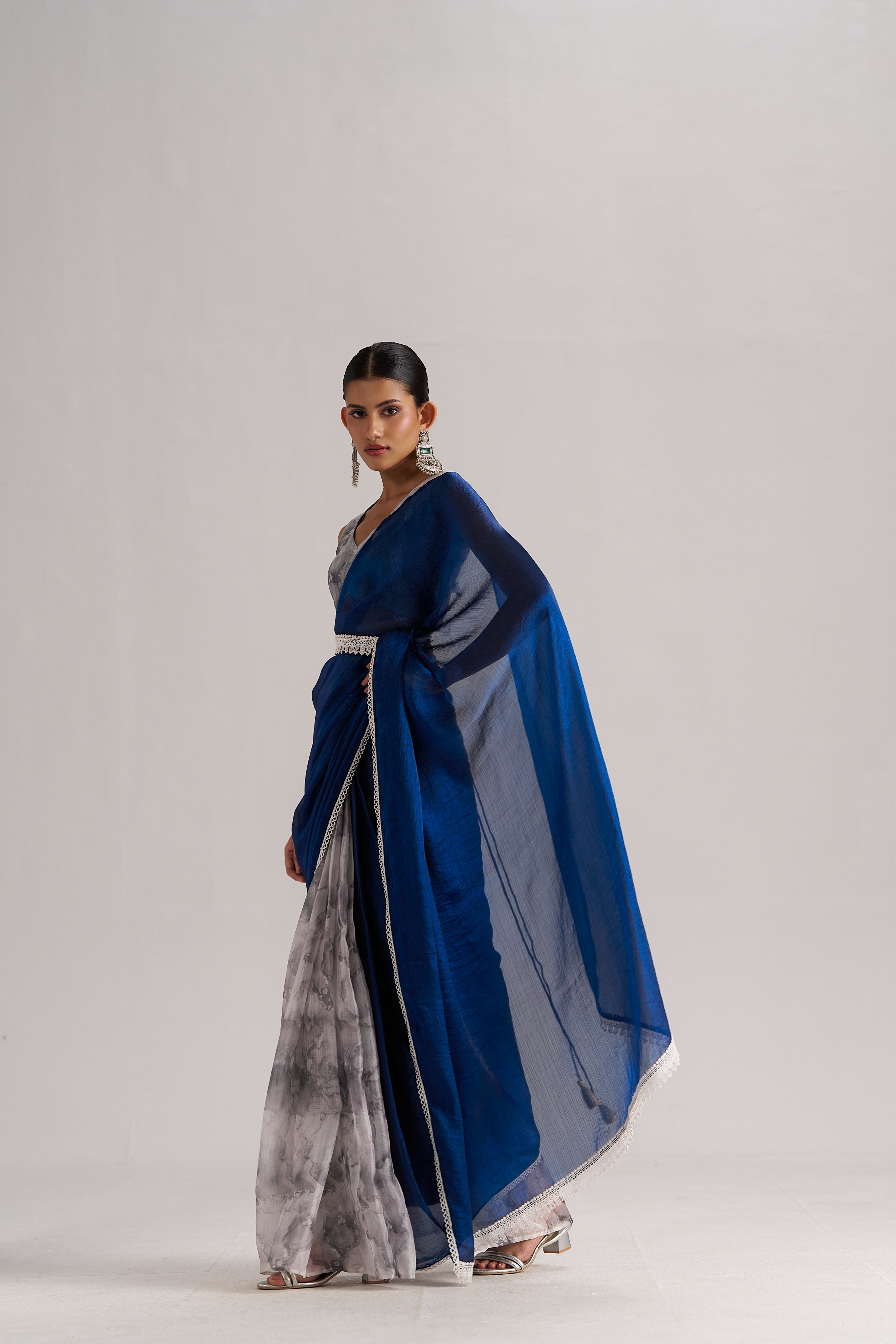 ELECTIC BLUE SOFT ORGANZA READY-TO-WEAR SAREE