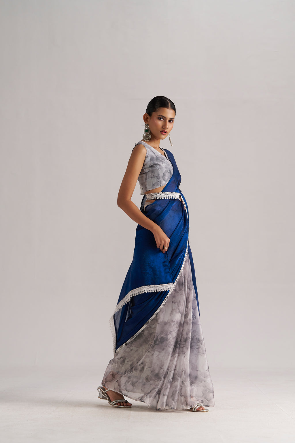 ELECTIC BLUE SOFT ORGANZA READY-TO-WEAR SAREE