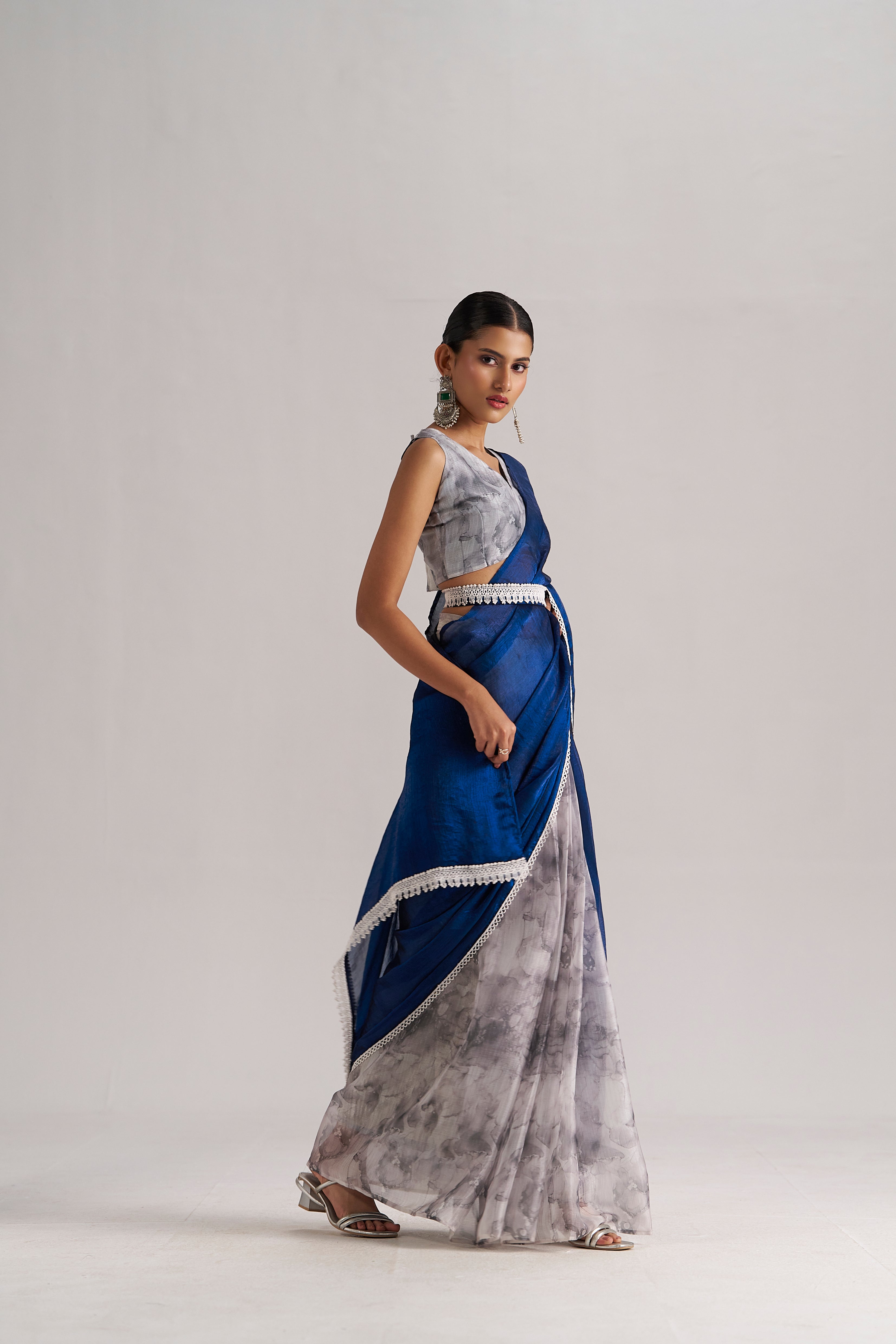 ELECTIC BLUE SOFT ORGANZA READY-TO-WEAR SAREE