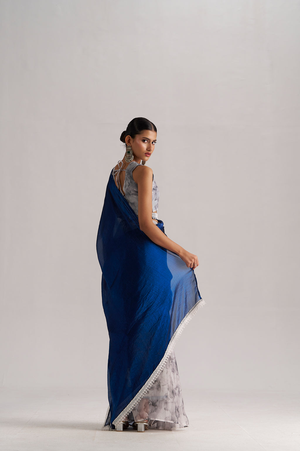 ELECTIC BLUE SOFT ORGANZA READY-TO-WEAR SAREE