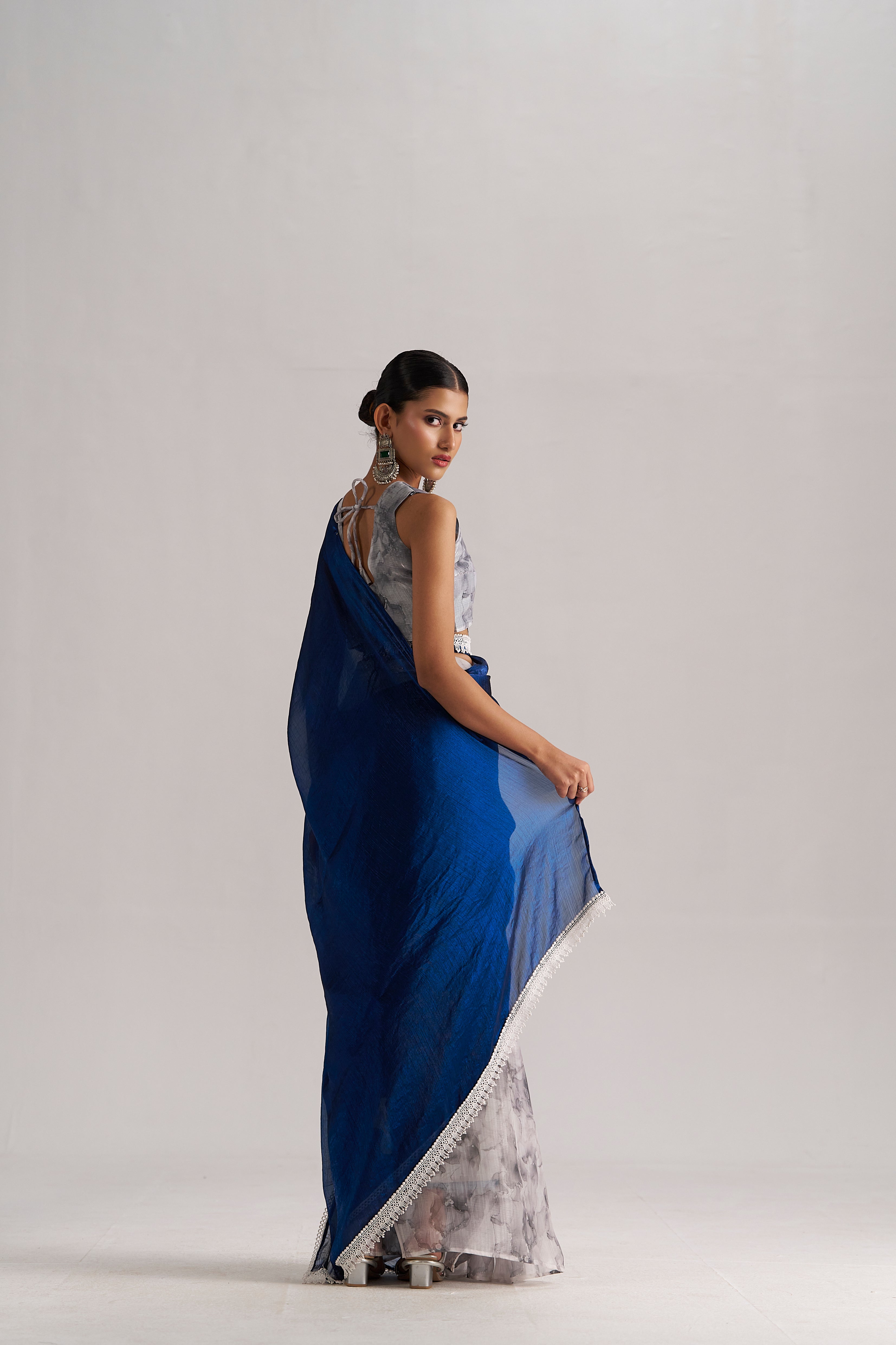 ELECTIC BLUE SOFT ORGANZA READY-TO-WEAR SAREE