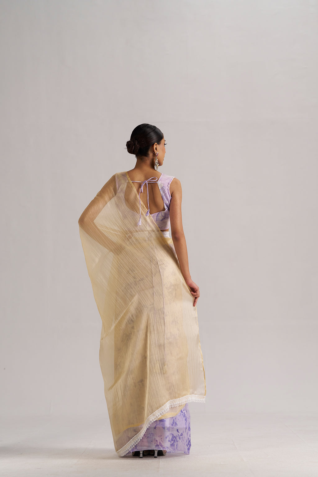 PURPLE & YELLOW HARMONY SOFT ORGANZA READY-TO-WEAR SAREE