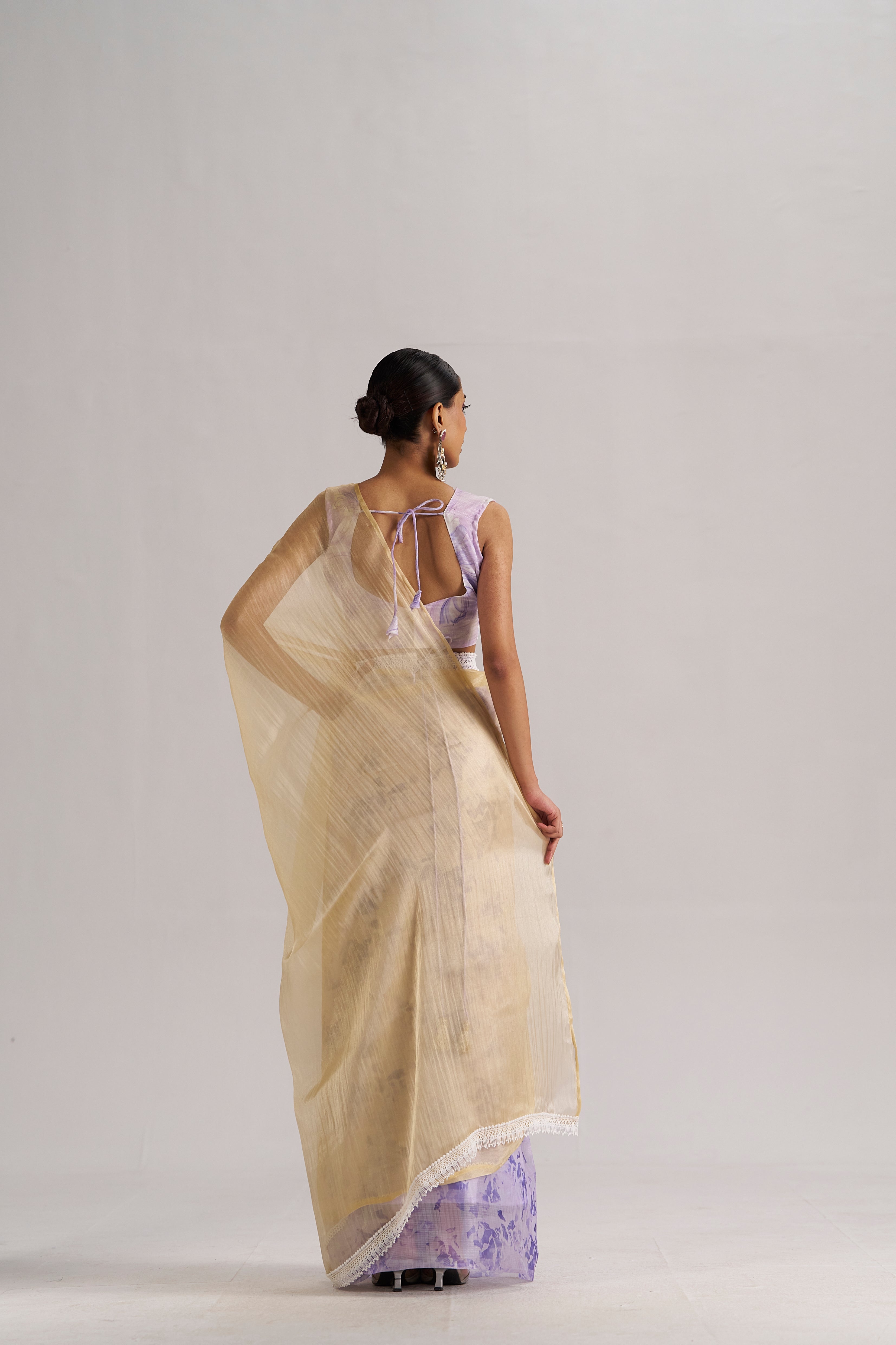 PURPLE & YELLOW HARMONY SOFT ORGANZA READY-TO-WEAR SAREE