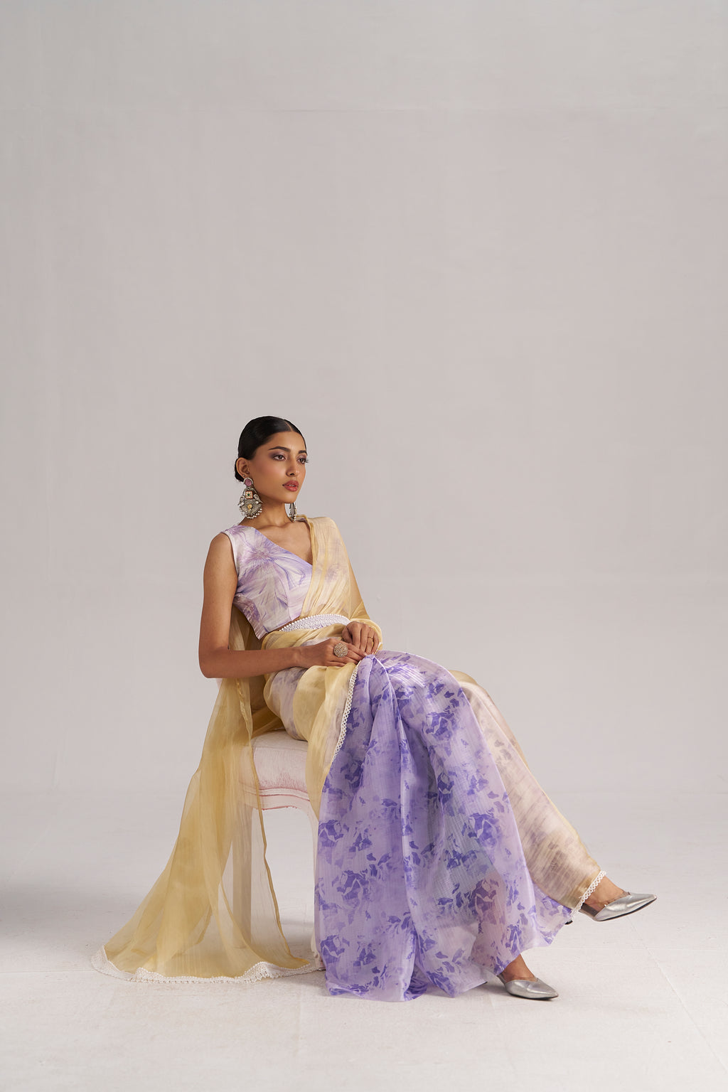 PURPLE & YELLOW HARMONY SOFT ORGANZA READY-TO-WEAR SAREE