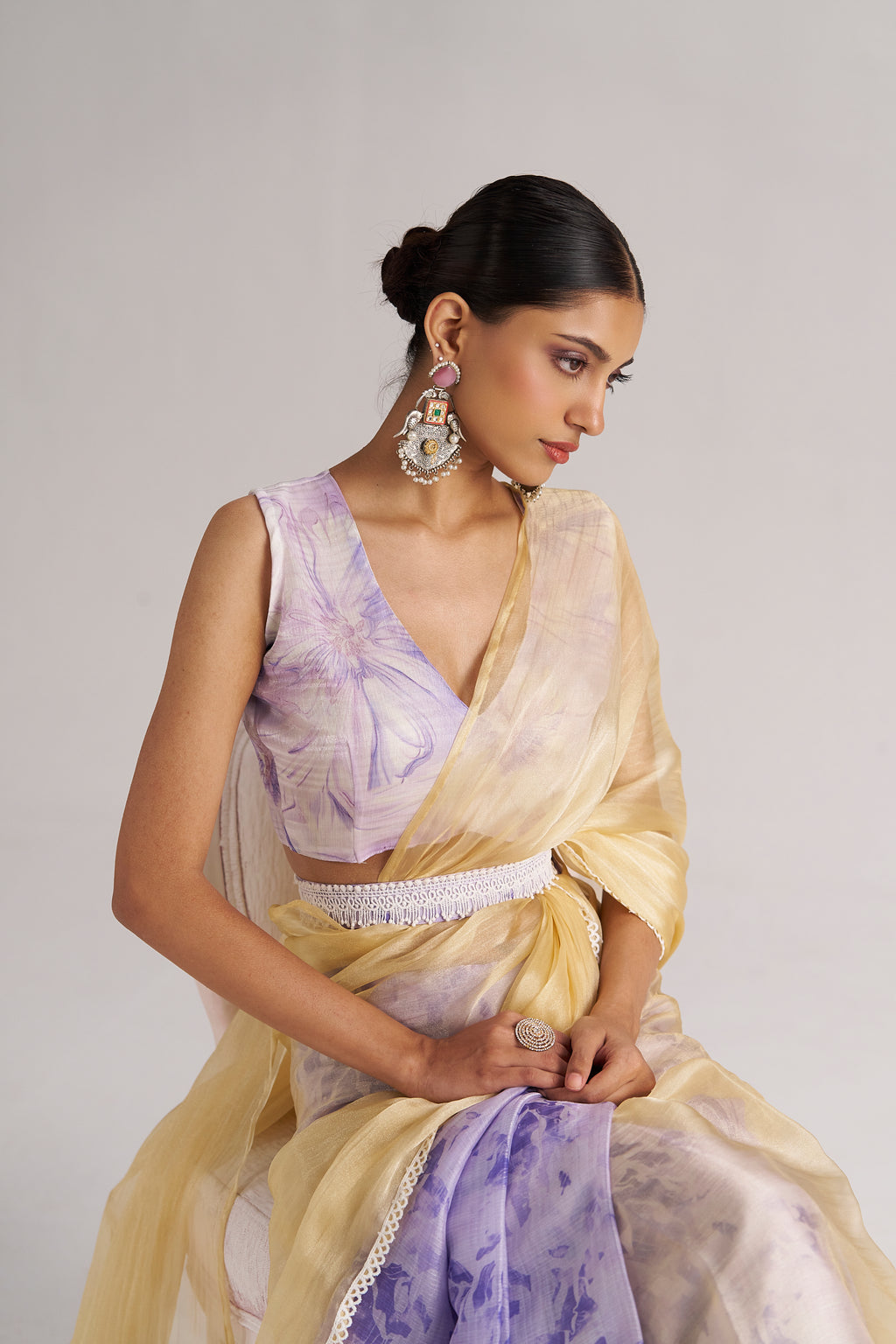 PURPLE & YELLOW HARMONY SOFT ORGANZA READY-TO-WEAR SAREE