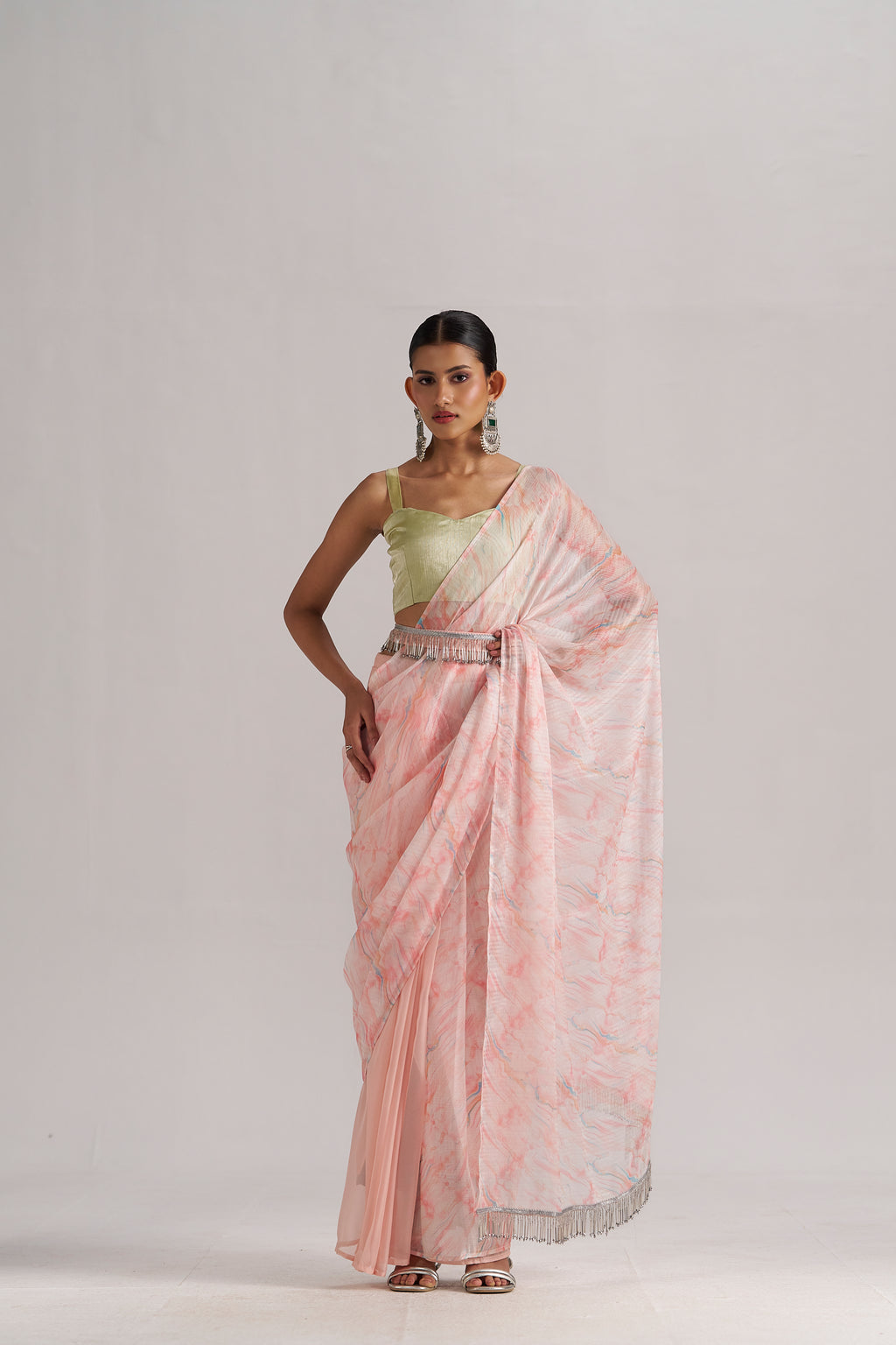 PEACH MORGANITE SOFT ORGANZA READY TO WEAR SAREE